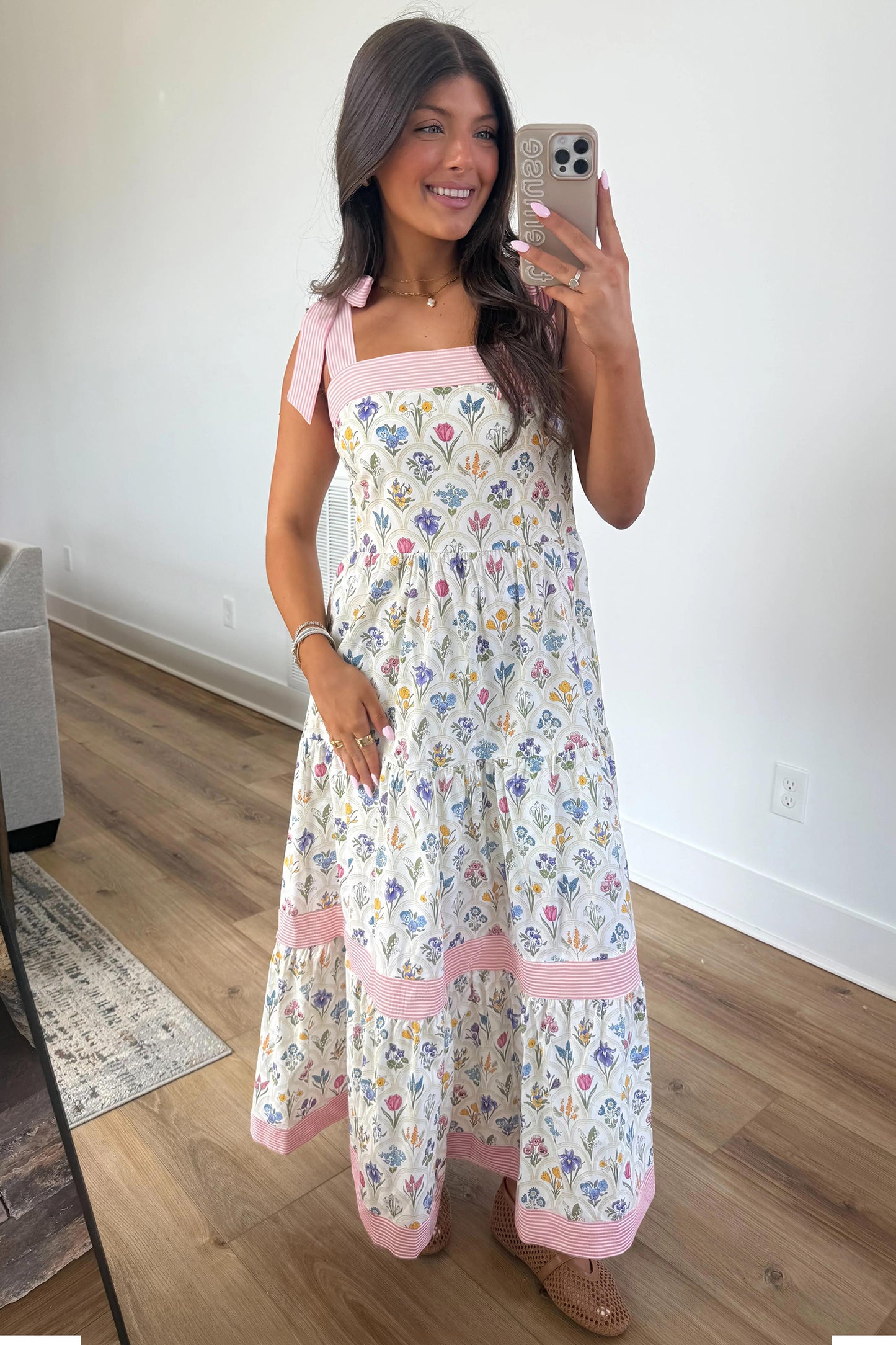 Multicolour Floral Print Striped Detail Knot Straps Maxi Dress-Dresses/Floral Dresses-[Adult]-[Female]-2022 Online Blue Zone Planet