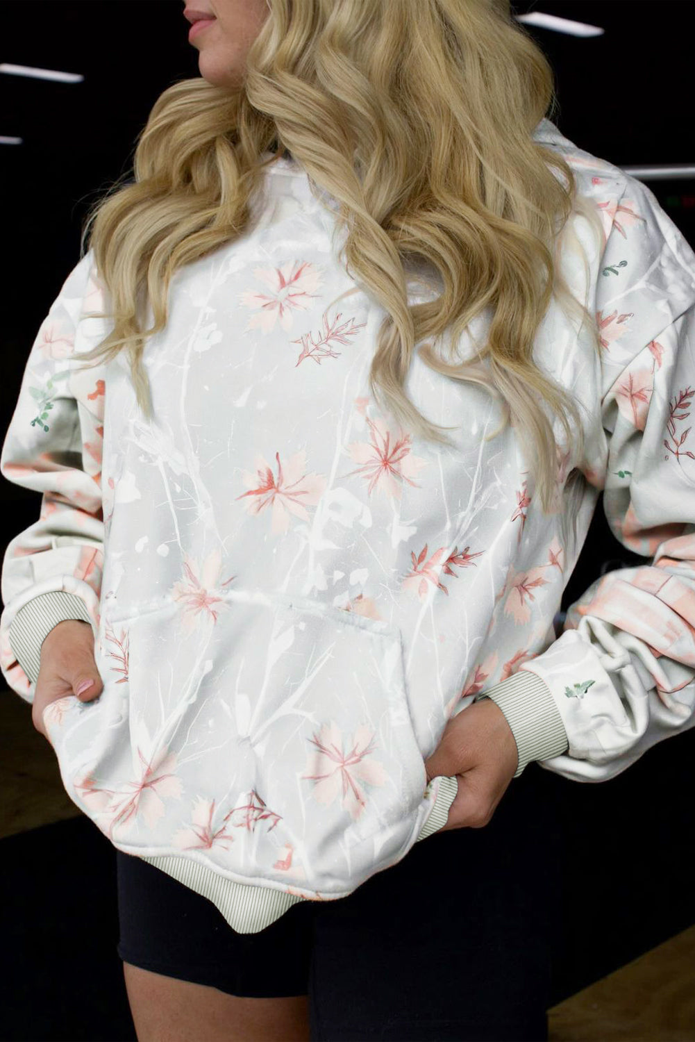 Gray Floral Print Plus Size Loose Hoodie-Tops / Dresses-[Adult]-[Female]-Gray-1X-2022 Online Blue Zone Planet