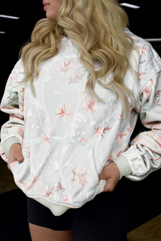 Gray Floral Print Plus Size Loose Hoodie-Tops / Dresses-[Adult]-[Female]-Gray-1X-2022 Online Blue Zone Planet
