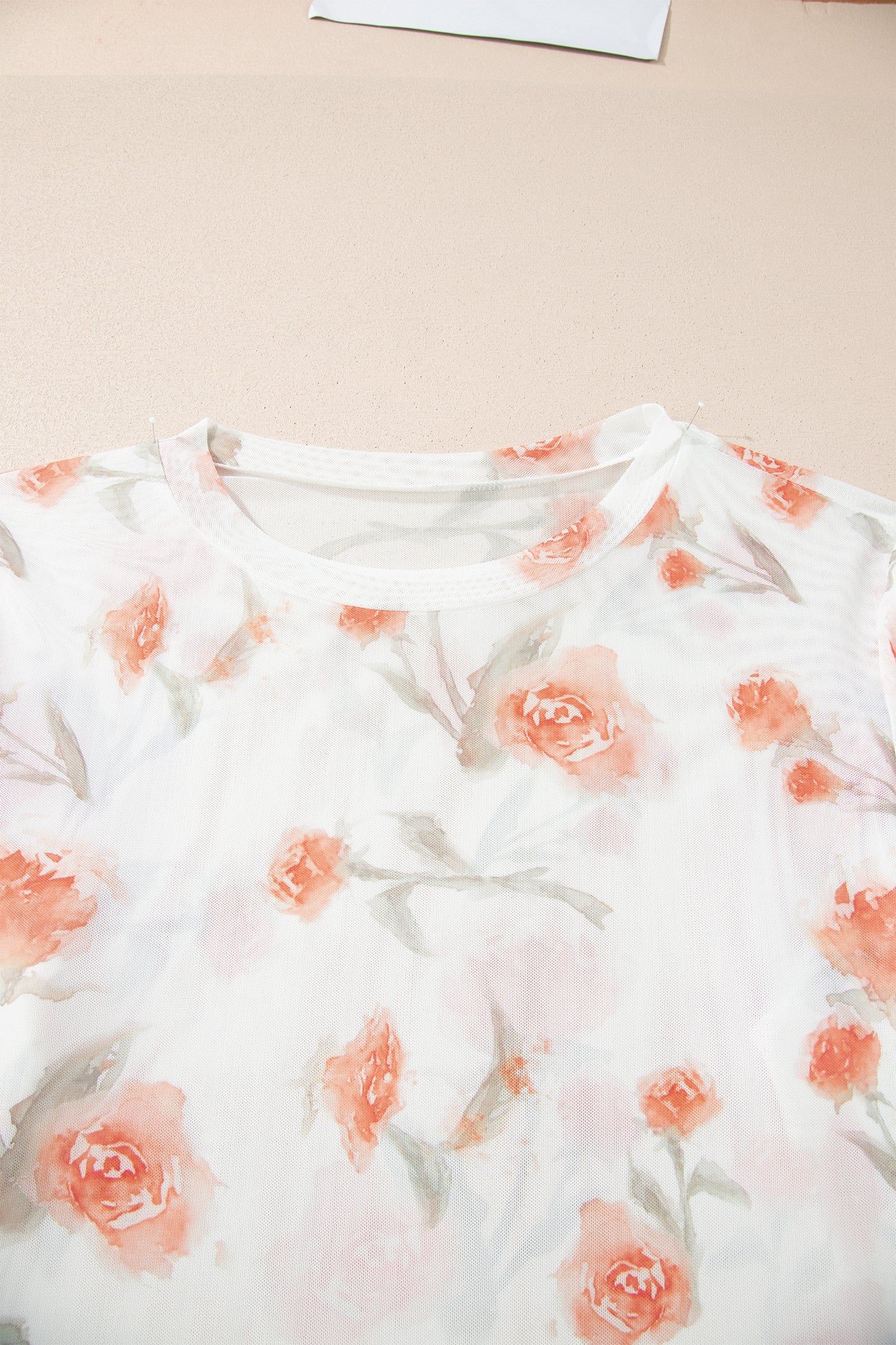 Red Plus Size Floral Print Sheer Mesh Long Sleeve Top-Plus Size/Plus Size Tops/Plus Size Long Sleeve Tops-[Adult]-[Female]-2022 Online Blue Zone Planet
