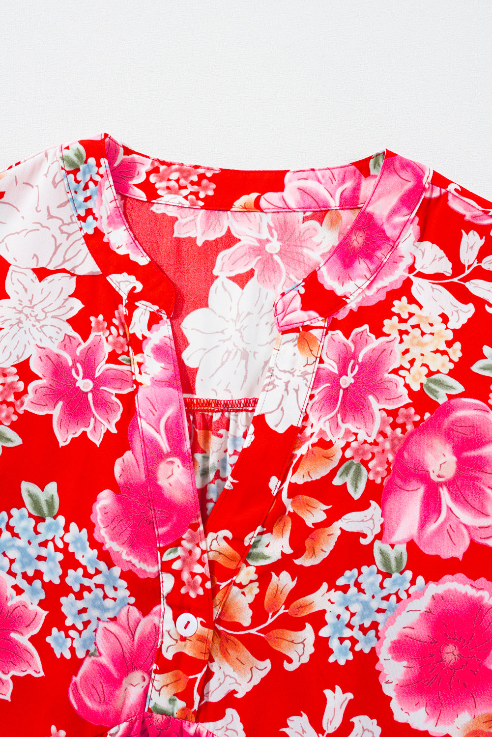 Red Floral Print High Waist V Neck Babydoll Mini Dress-Dresses/Mini Dresses-[Adult]-[Female]-2022 Online Blue Zone Planet