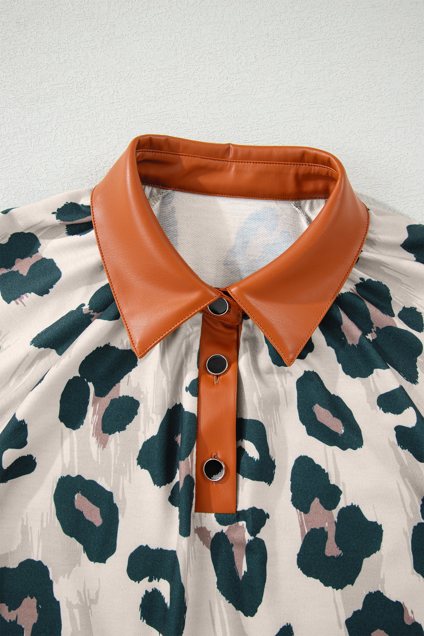 Casual Unique Leopard Print Button Contrast Collared Short Sleeve Blouse-Tops/Blouses & Shirts-[Adult]-[Female]-2022 Online Blue Zone Planet