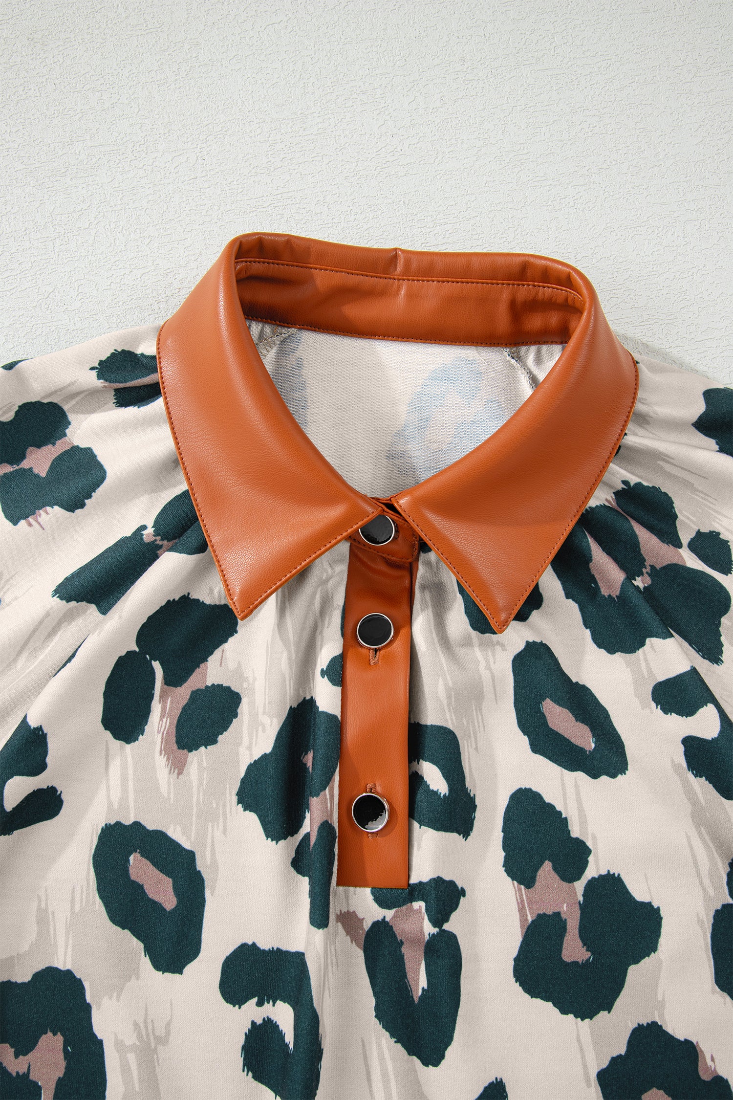 Casual Unique Leopard Print Button Contrast Collared Short Sleeve Blouse-Tops/Blouses & Shirts-[Adult]-[Female]-2022 Online Blue Zone Planet