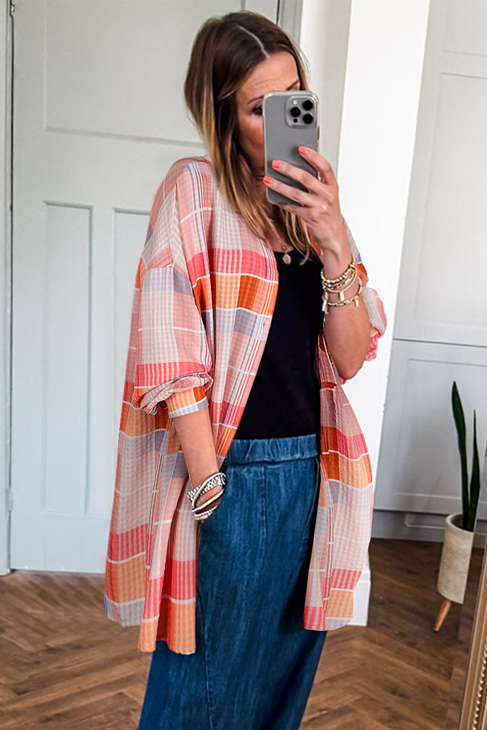 Pink Oversized Check Tunic Shirt-Tops/Blouses & Shirts-[Adult]-[Female]-2022 Online Blue Zone Planet