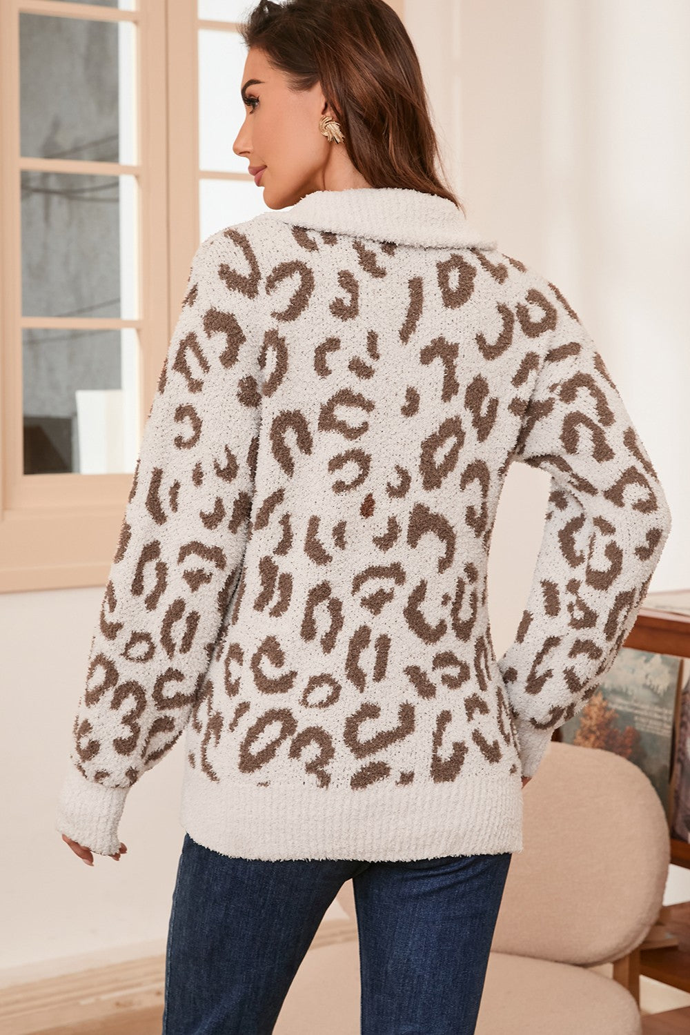 Leopard Half Zip Long Sleeve Sweater-TOPS / DRESSES-[Adult]-[Female]-2022 Online Blue Zone Planet