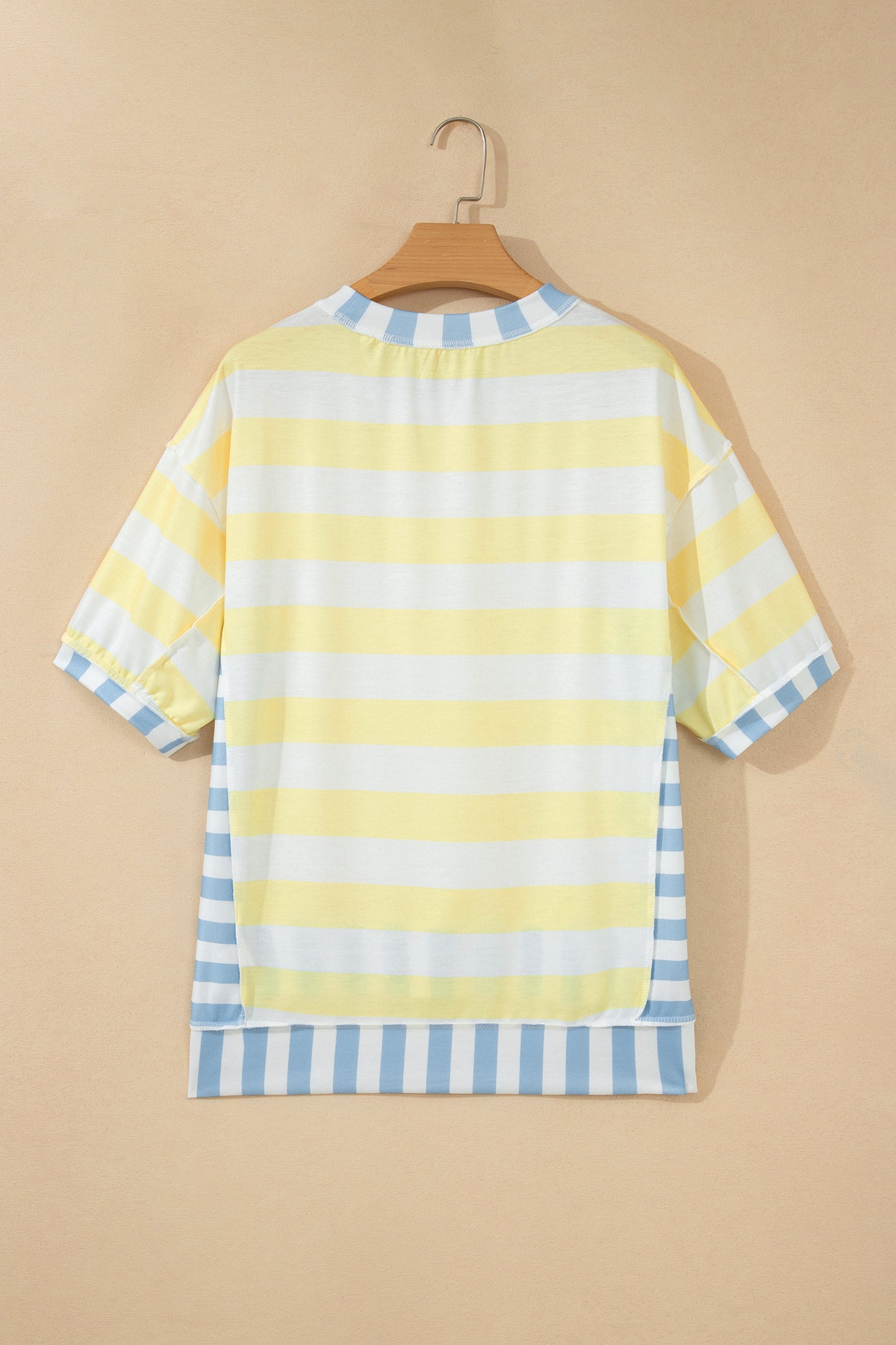 Pink Stripe Exposed Seam Contrast Patchwork Oversized Top-Tops/Tops & Tees-[Adult]-[Female]-2022 Online Blue Zone Planet