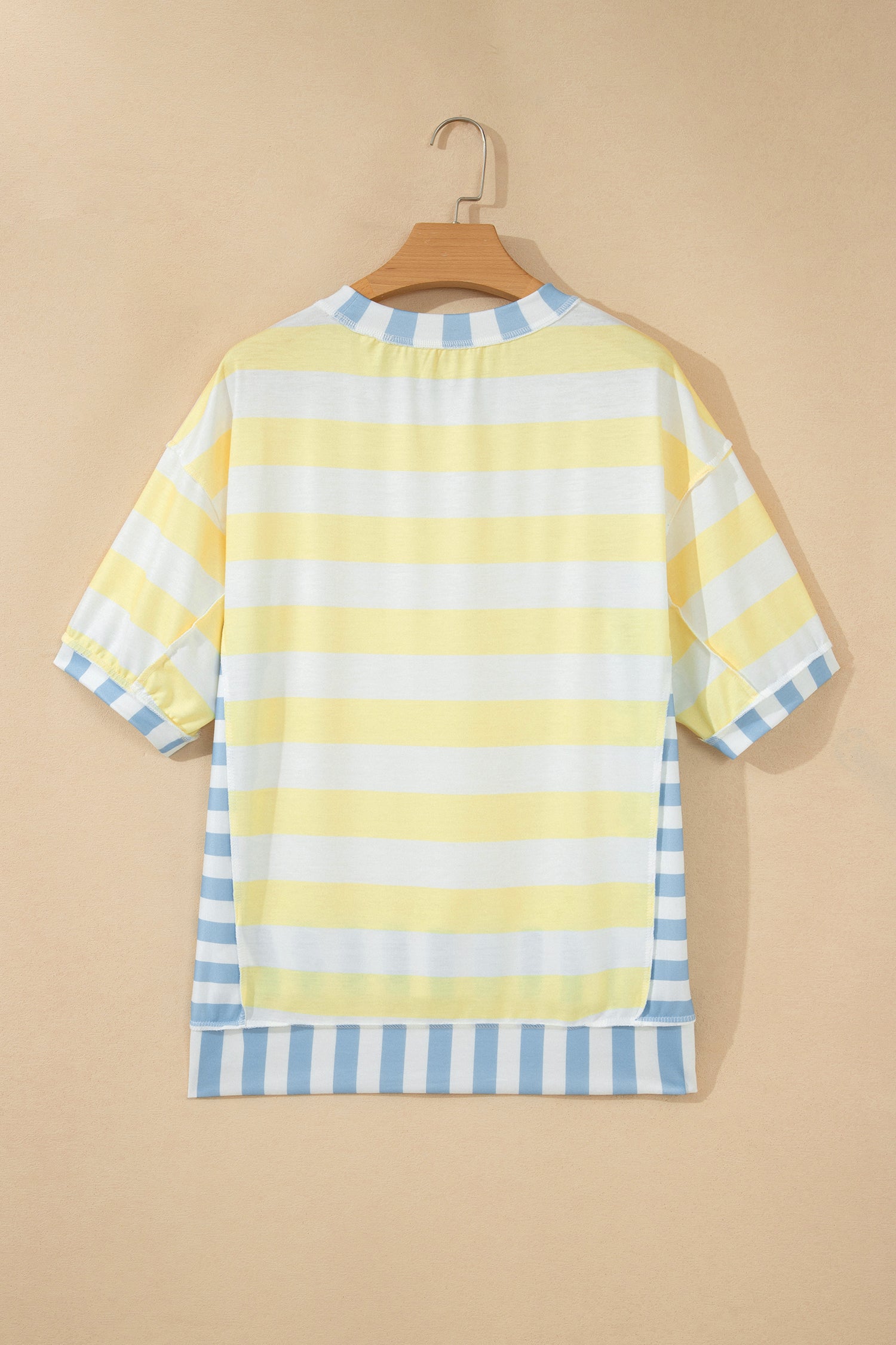 Pink Stripe Exposed Seam Contrast Patchwork Oversized Top-Tops/Tops & Tees-[Adult]-[Female]-2022 Online Blue Zone Planet
