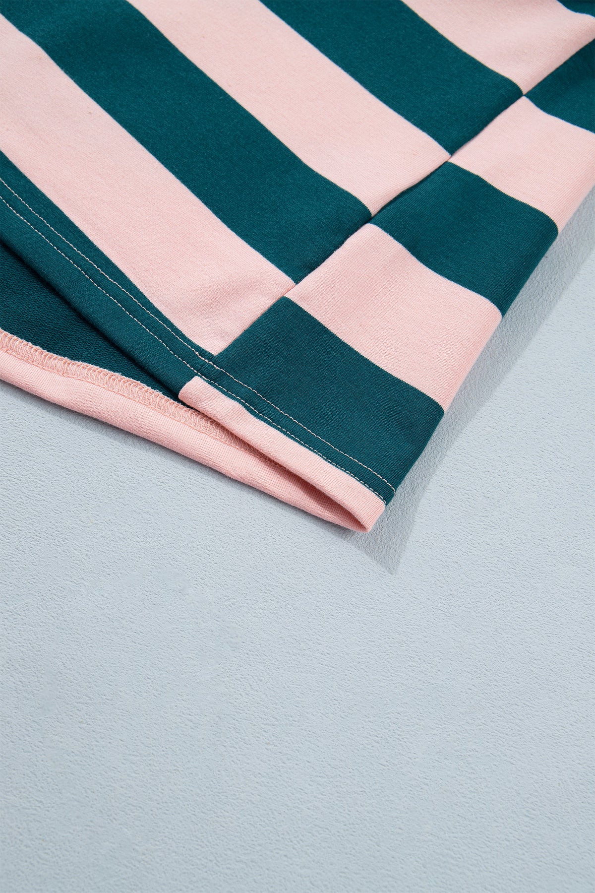 Green Stripe Quarter-Zip Metal Zipper Cover Stitch Hem Top-Tops/Long Sleeve Tops-[Adult]-[Female]-2022 Online Blue Zone Planet