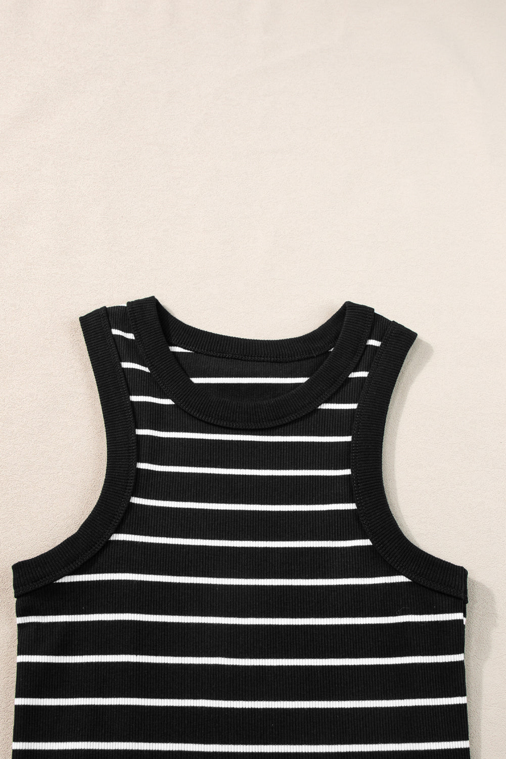 Blue Zone Planet |  White Stripe Ribbed Knit Tank Mini Dress Blue Zone Planet