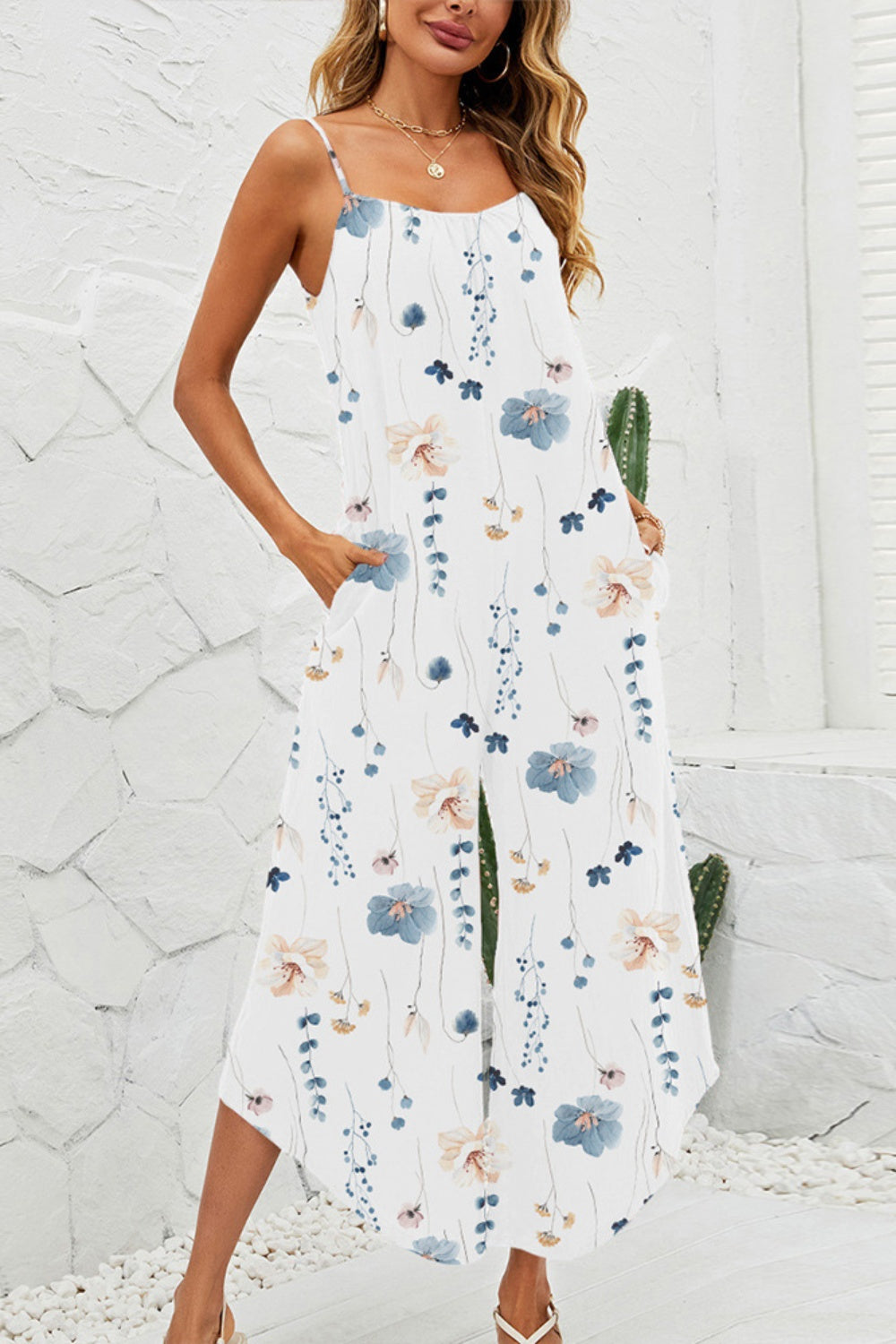 Printed Scoop Neck Wide Leg Jumpsuit-TOPS / DRESSES-[Adult]-[Female]-2022 Online Blue Zone Planet