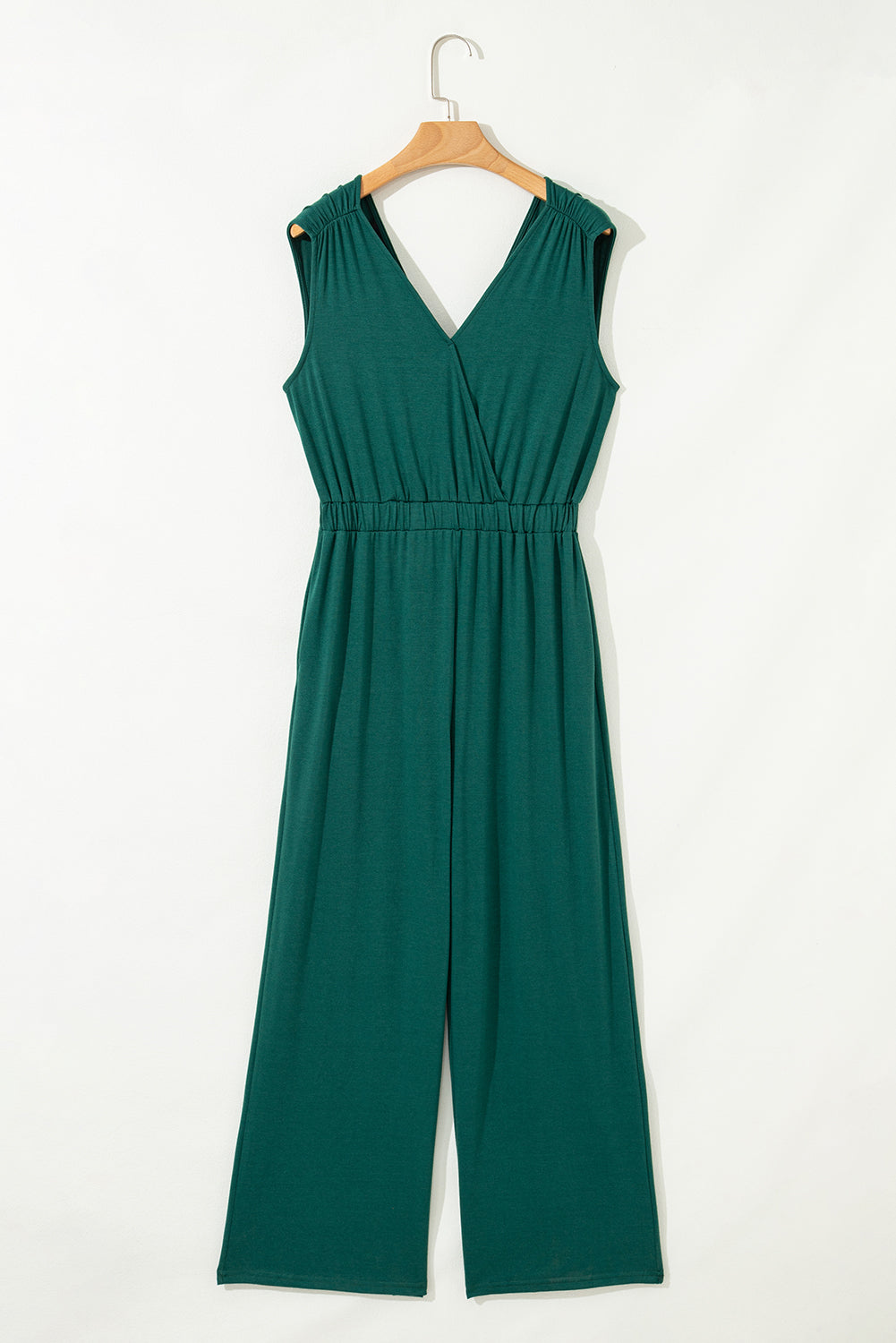 Blackish Green Deep V Pleated Crisscross Wide Leg Backless Jumpsuit-Bottoms/Jumpsuits & Rompers-[Adult]-[Female]-2022 Online Blue Zone Planet