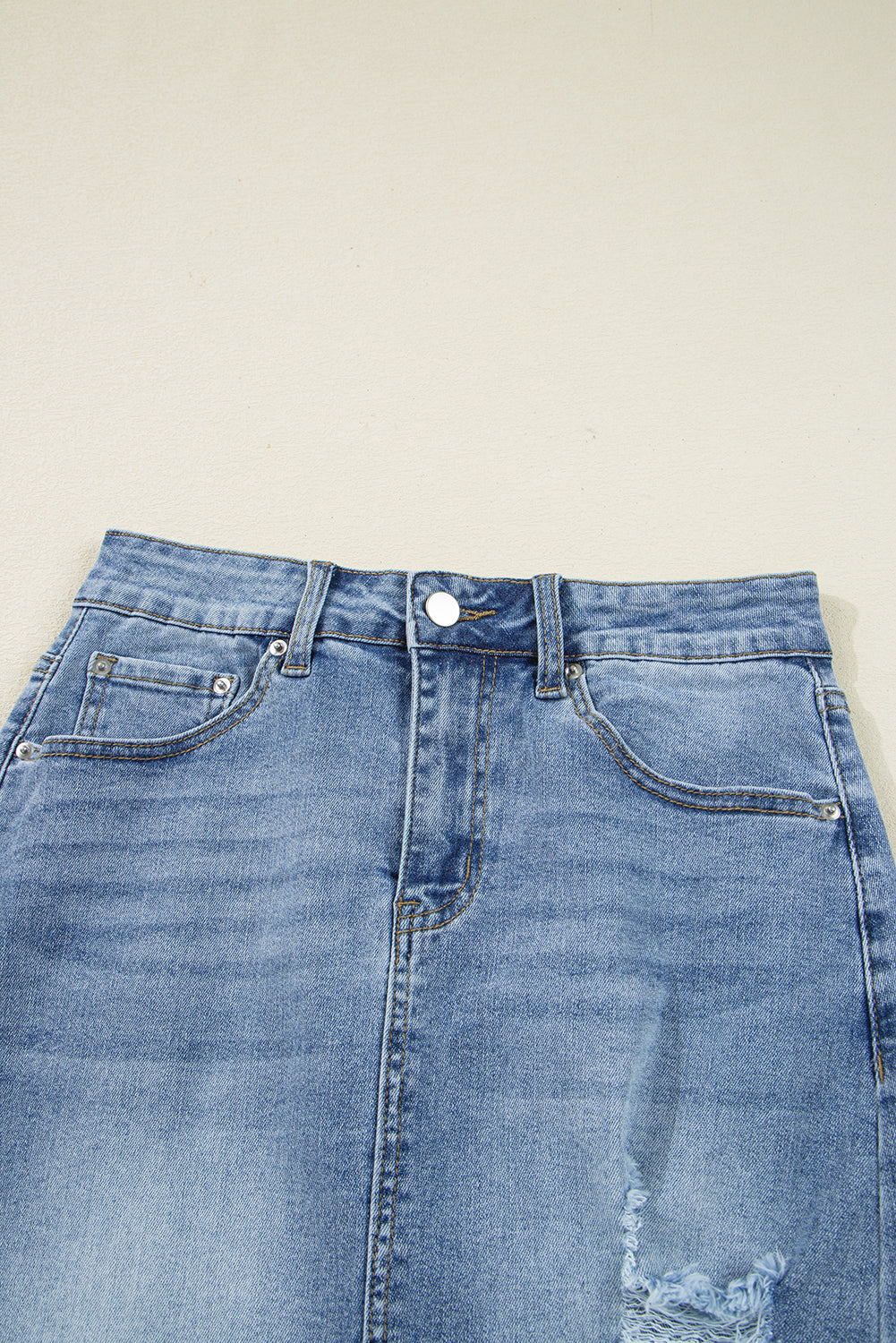 Myosotis Irregular Distressed Bottom Denim Midi Skirt-Bottoms/Skirts & Petticoat-[Adult]-[Female]-2022 Online Blue Zone Planet