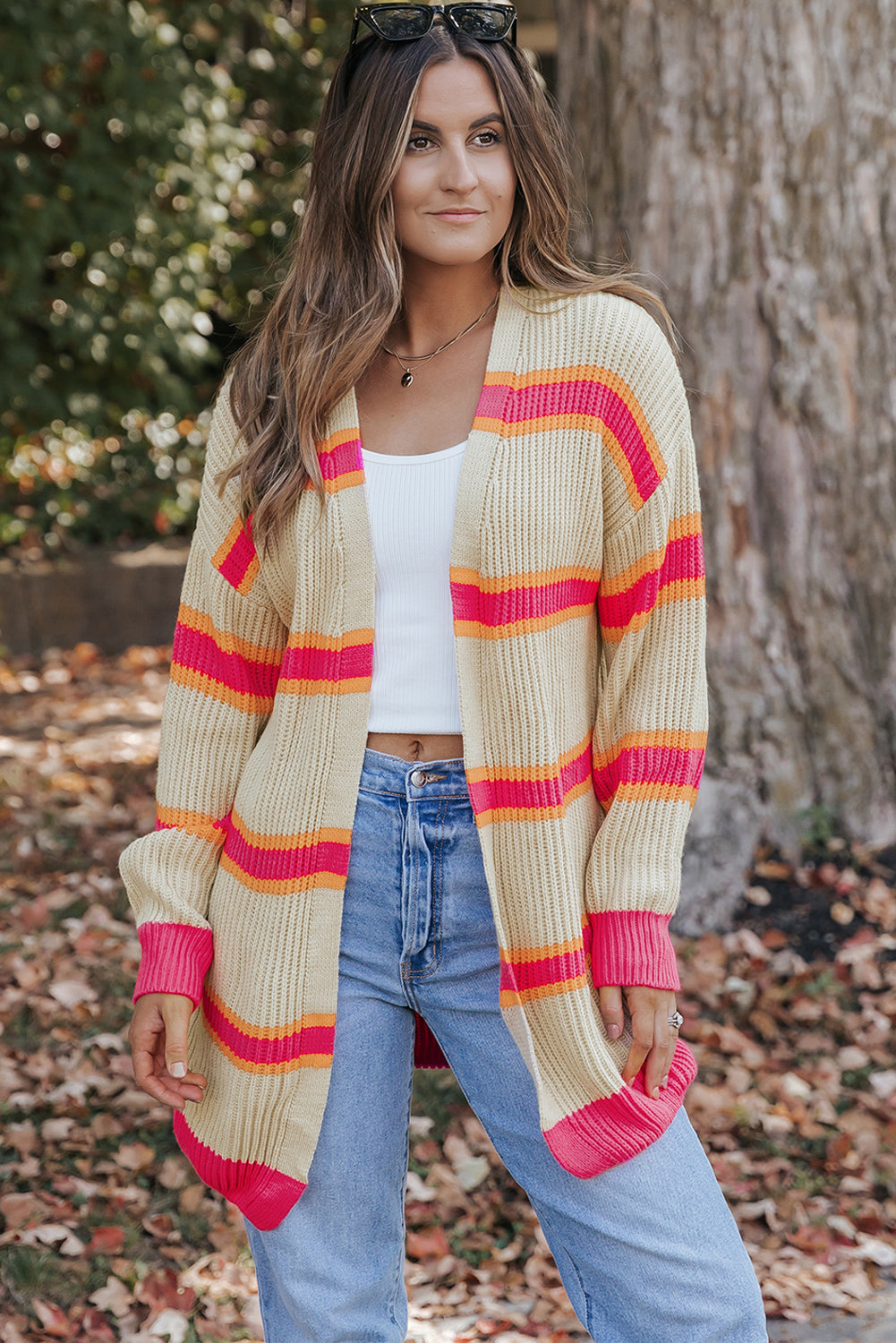 Stripe Printed Ribbed Long Knitted Cardigan-Sale (50% OFF)/30% OFF-[Adult]-[Female]-2022 Online Blue Zone Planet