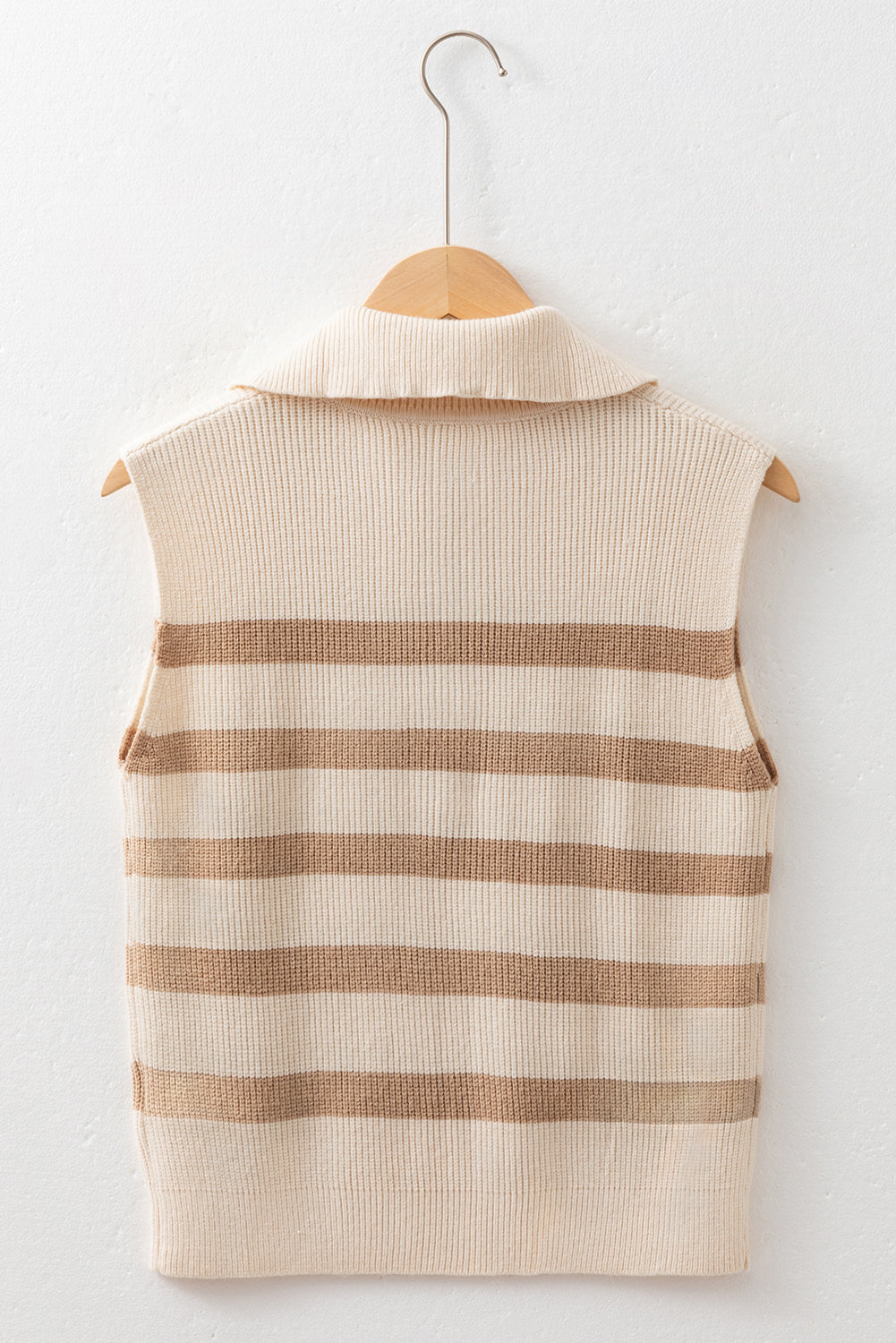 Khaki Stripe Ribbed Half Zip Collared Sweater Vest-TOPS / DRESSES-[Adult]-[Female]-2022 Online Blue Zone Planet