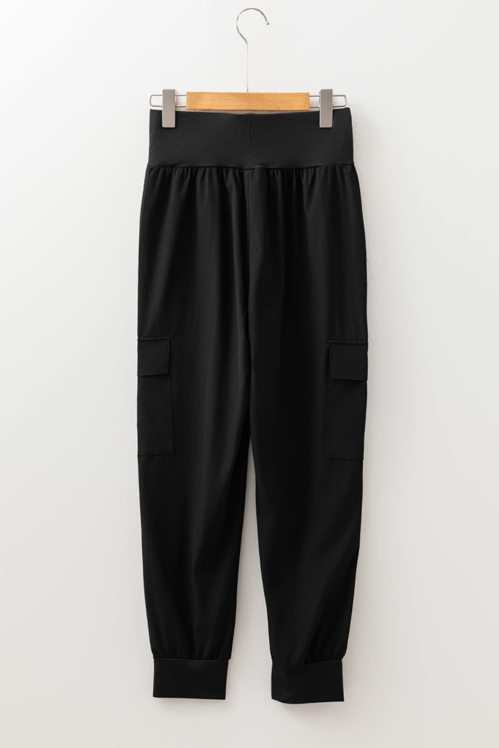 Black Elastic High Waist Pocketed Cargo Jogger Pants-Bottoms/Pants & Culotte-[Adult]-[Female]-2022 Online Blue Zone Planet
