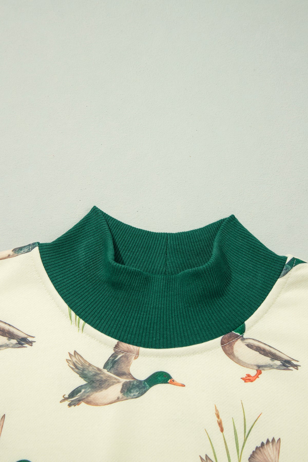 Multicolour Mallard Print Patchwork Colorblock High Neck Sweatshirt-Tops/Sweatshirts & Hoodies-[Adult]-[Female]-2022 Online Blue Zone Planet