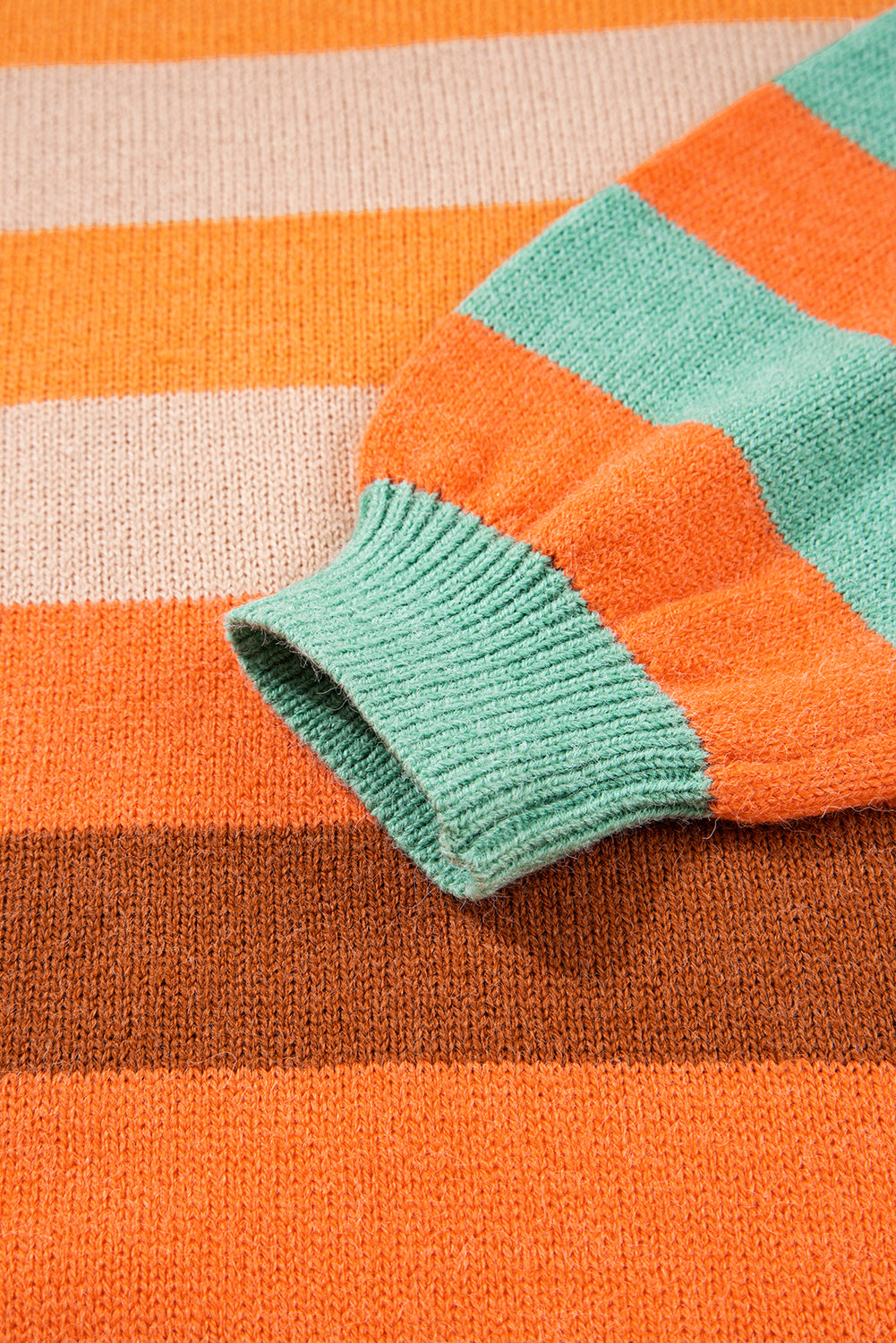 Orange Stripe Color Block High Neck Drop Shoulder Cozy Sweater-Sweaters & Cardigans/Sweaters-[Adult]-[Female]-2022 Online Blue Zone Planet