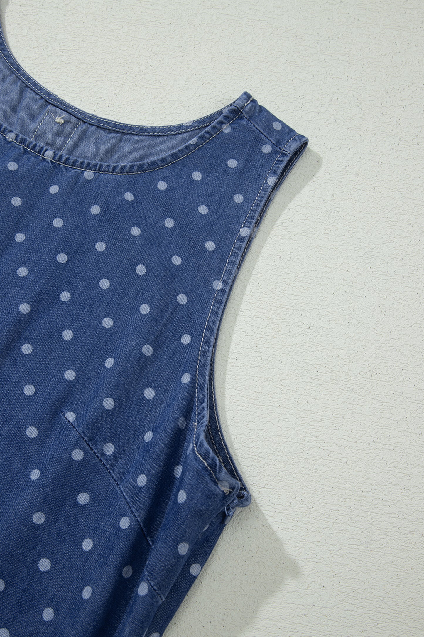 Blue Polka Dot Ruffle Hem Sleeveless Shift Dress Mini Vacation Wholesale-TOPS / DRESSES-[Adult]-[Female]-2022 Online Blue Zone Planet