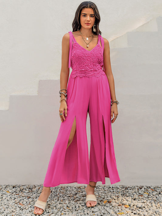 V-Neck Wide Strap Slit Jumpsuit-TOPS / DRESSES-[Adult]-[Female]-Hot Pink-S-2022 Online Blue Zone Planet