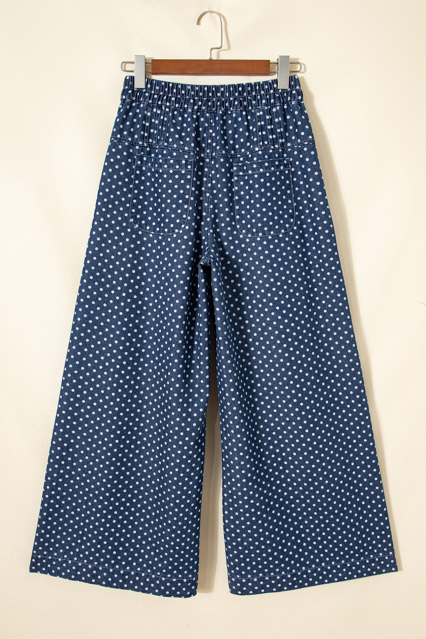 Sky Blue Polka Dot Print Button Pleated Detail Wide Leg Jeans-Bottoms/Jeans-[Adult]-[Female]-2022 Online Blue Zone Planet