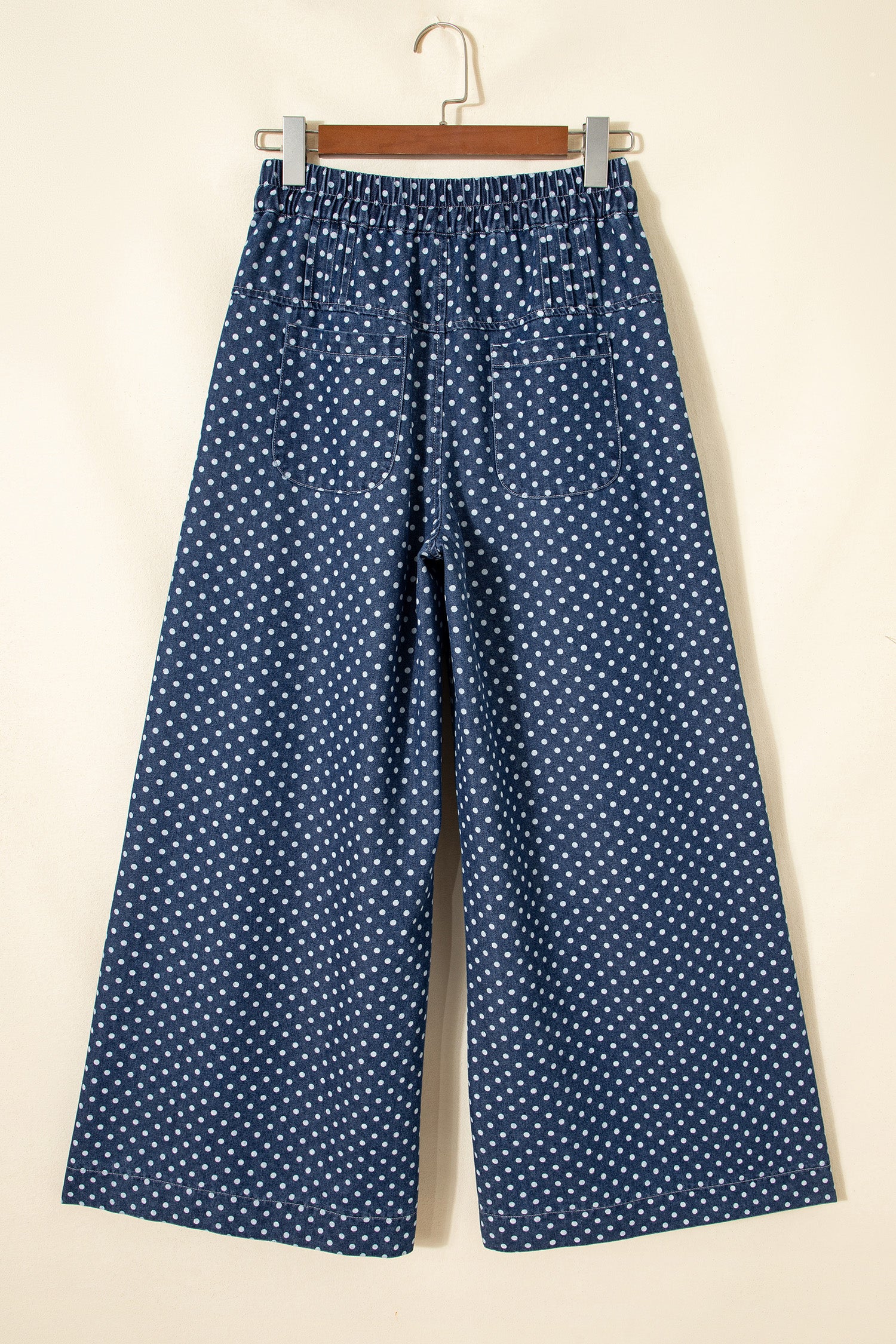 Sky Blue Polka Dot Print Button Pleated Detail Wide Leg Jeans-Bottoms/Jeans-[Adult]-[Female]-2022 Online Blue Zone Planet