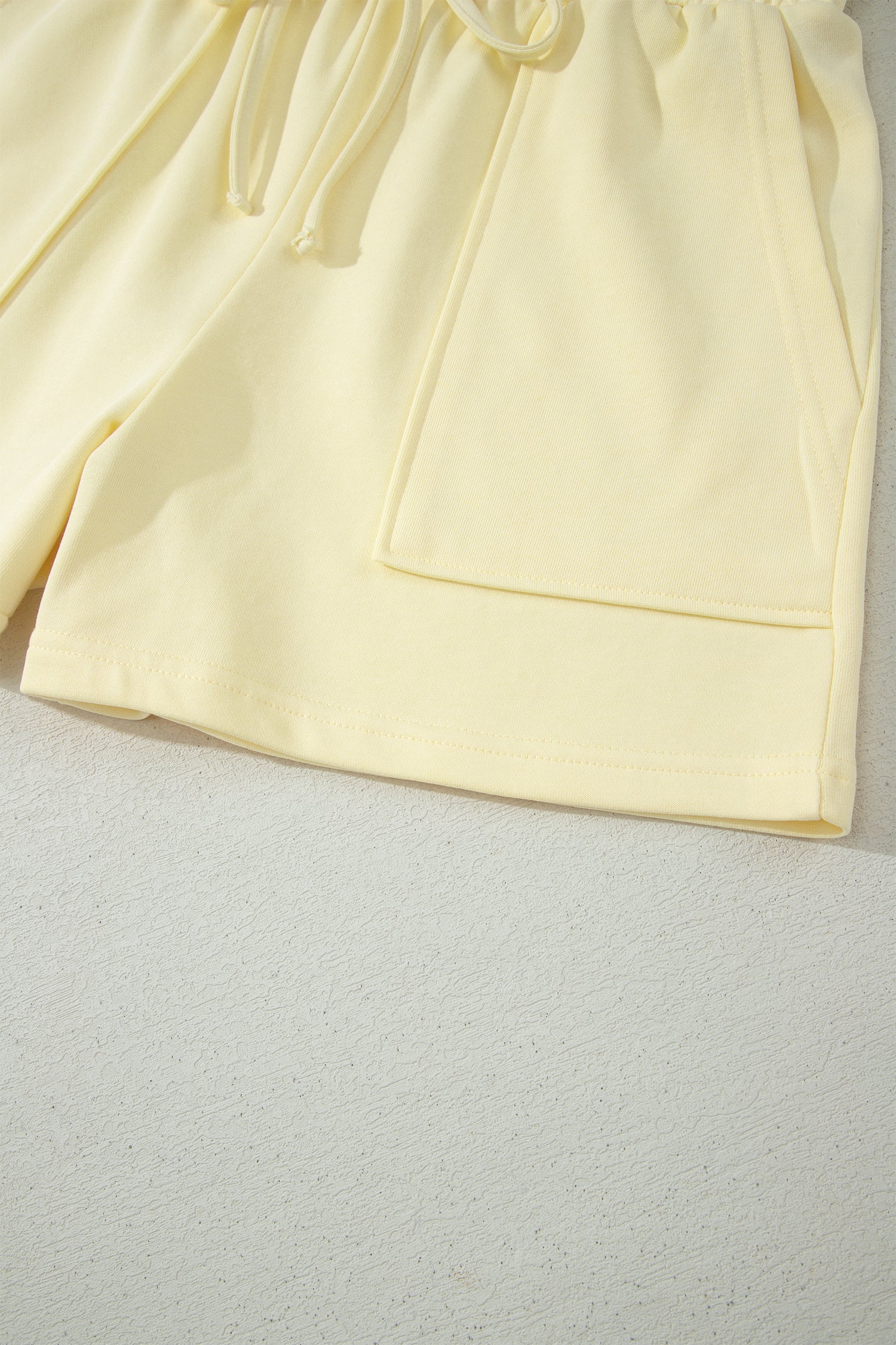 Yellow Cream Solid Color Tee Drawstring Shorts Comfy 2pcs Set-Two Piece Sets/Short Sets-[Adult]-[Female]-2022 Online Blue Zone Planet