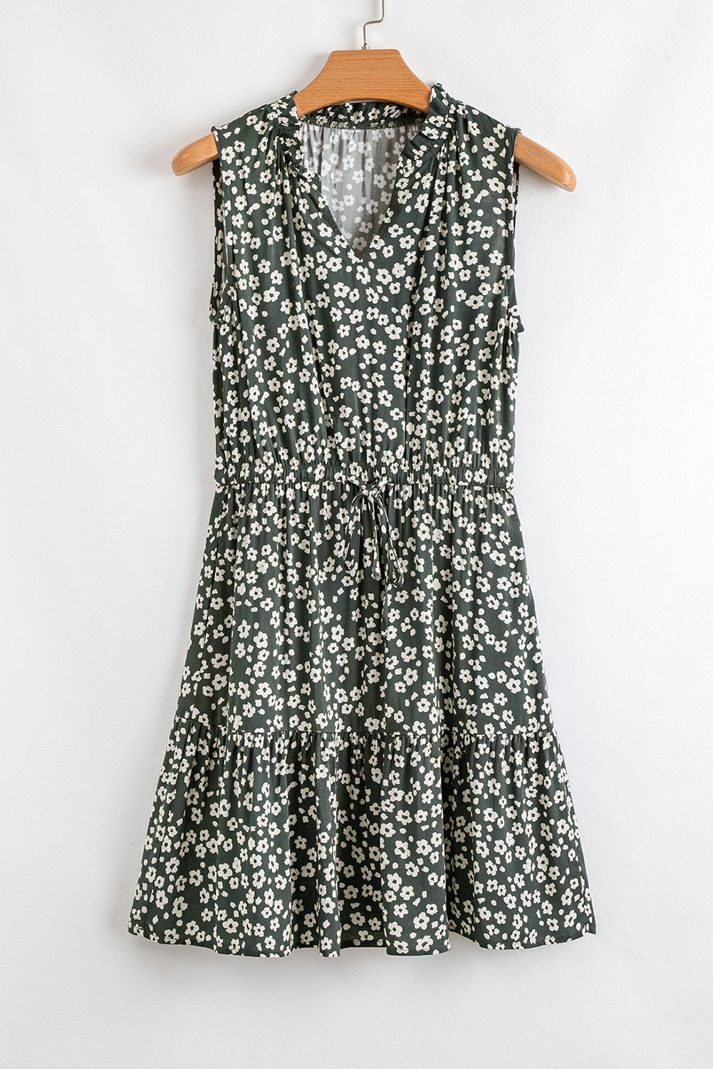 Green Boho Floral Print V Neck Tunic Sleeveless Dress-TOPS / DRESSES-[Adult]-[Female]-2022 Online Blue Zone Planet
