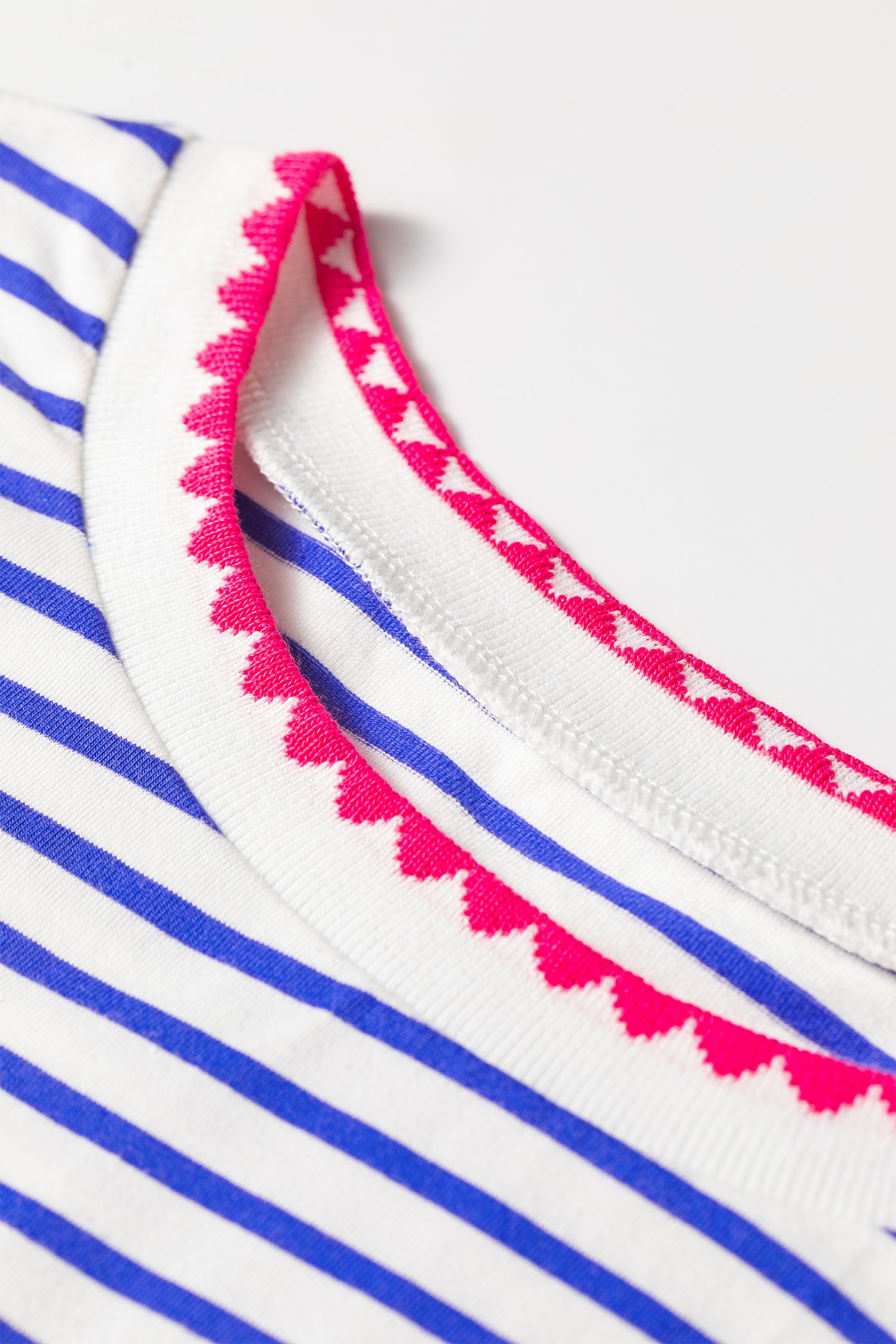 Blue Stripe Contrast Trim Round Neck Cap Sleeve Tee-Tops/Tops & Tees-[Adult]-[Female]-2022 Online Blue Zone Planet