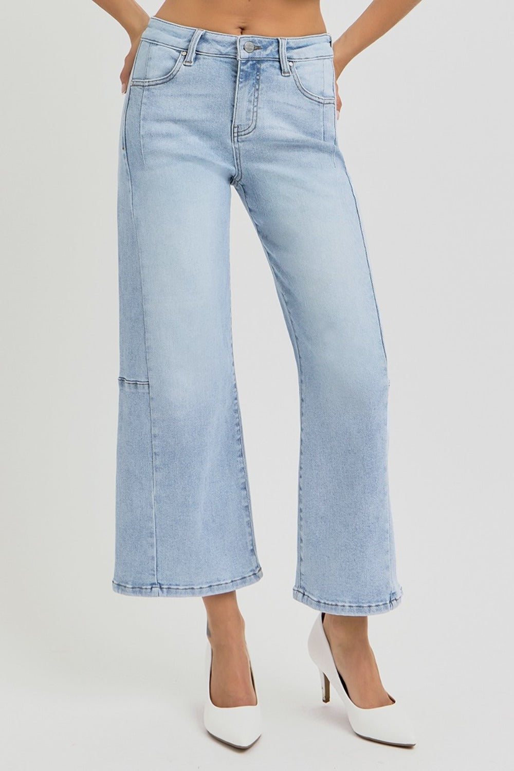 Blue Zone Planet | RISEN Full Size High Rise Seamed Detail Wide Leg Crop Jeans-TOPS / DRESSES-[Adult]-[Female]-2022 Online Blue Zone Planet