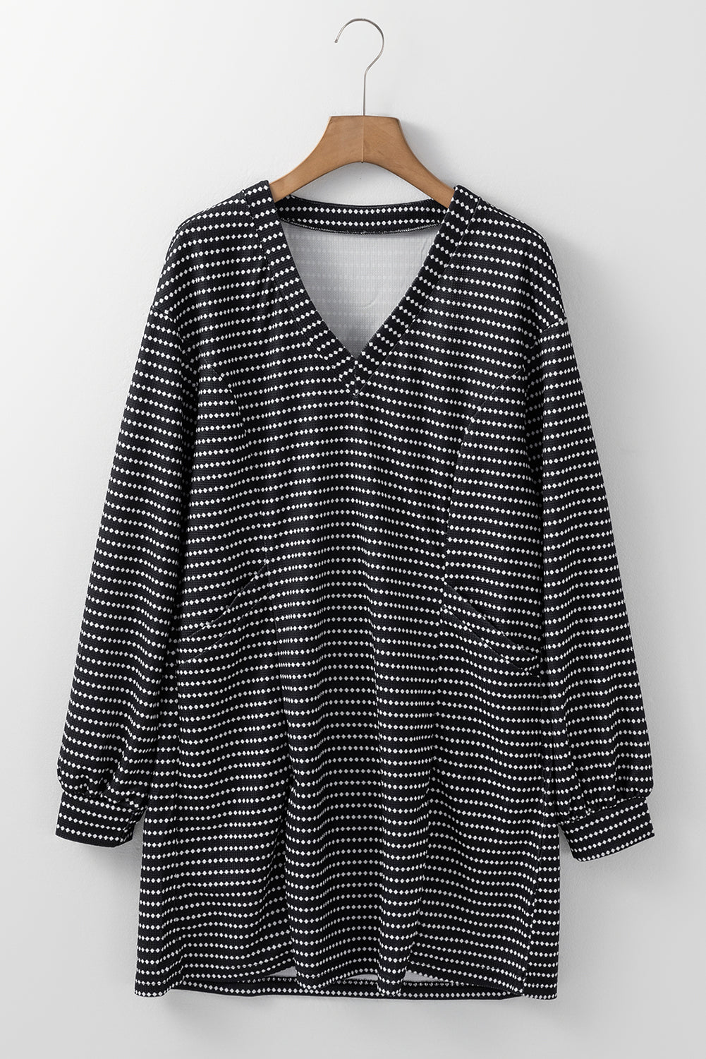 Blue Zone Planet | Striped V-Neck Long Sleeve Mini Dress-TOPS / DRESSES-[Adult]-[Female]-2022 Online Blue Zone Planet