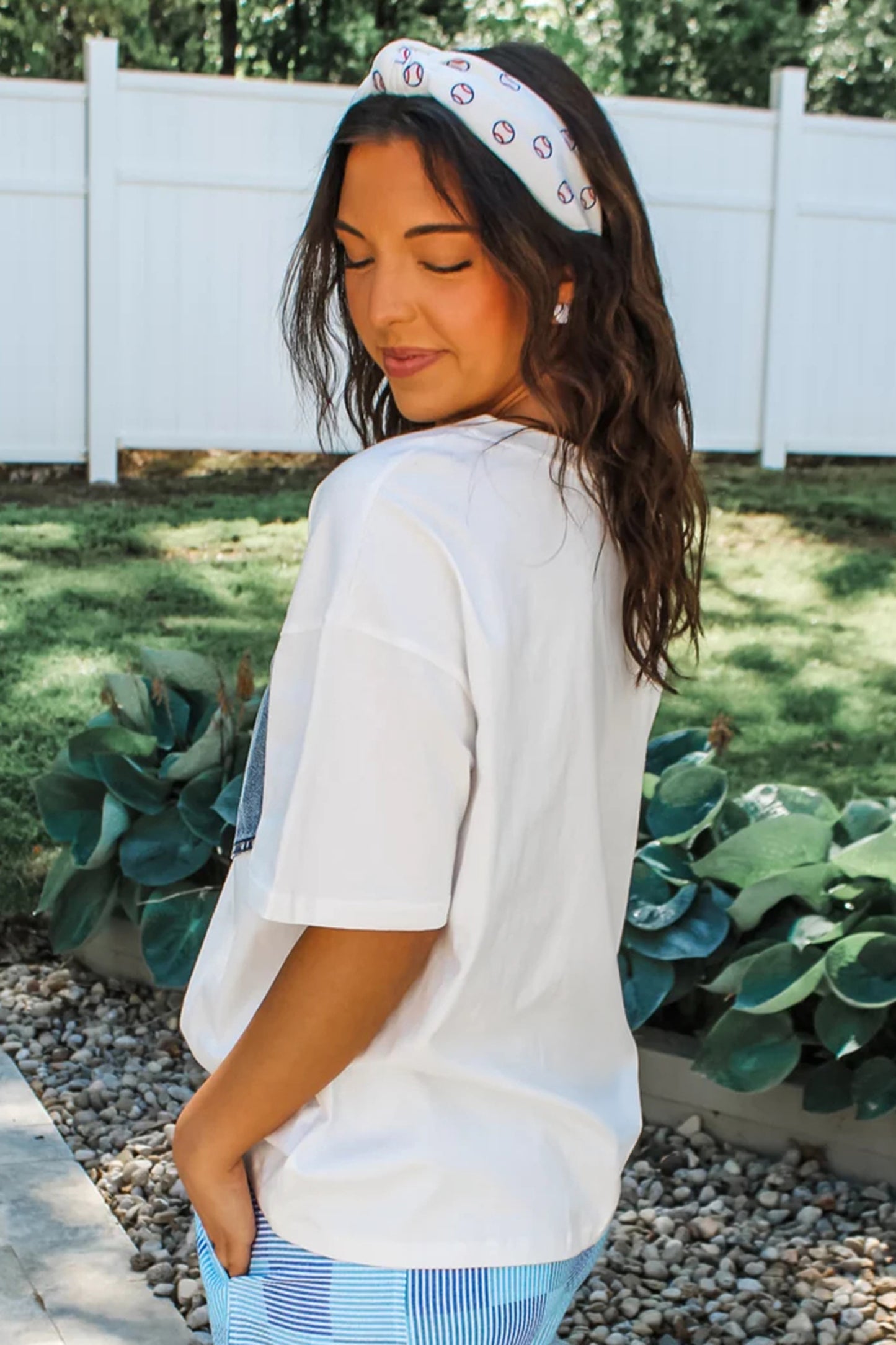 Sail Blue Color Block Chest Pocket Patched Casual Short Sleeve Top-Tops/Tops & Tees-[Adult]-[Female]-2022 Online Blue Zone Planet