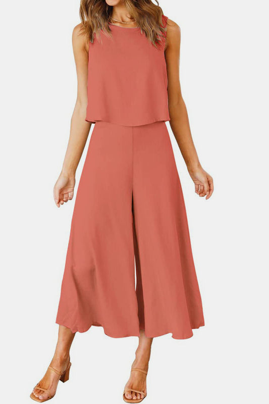 Round Neck Top and Wide Leg Pants Set-TOPS / DRESSES-[Adult]-[Female]-Watermelon pink-S-2022 Online Blue Zone Planet