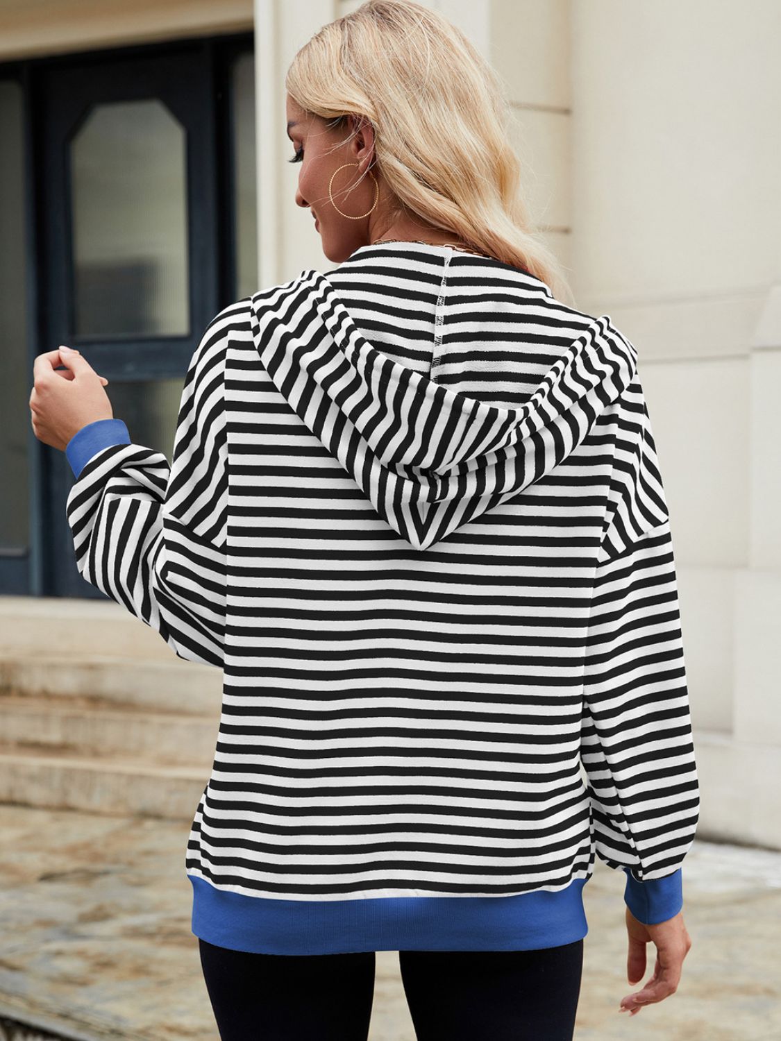 Drawstring Striped Zip Up Long Sleeve Hoodie-TOPS / DRESSES-[Adult]-[Female]-2022 Online Blue Zone Planet