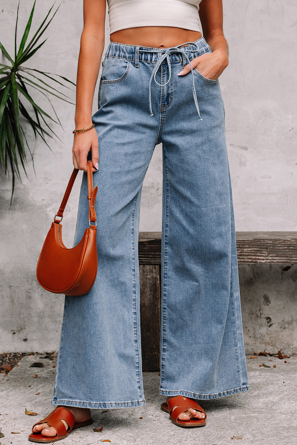 Dusk Blue Medium Wash Super Wide Leg Denim Pants-Bottoms/Jeans-[Adult]-[Female]-2022 Online Blue Zone Planet