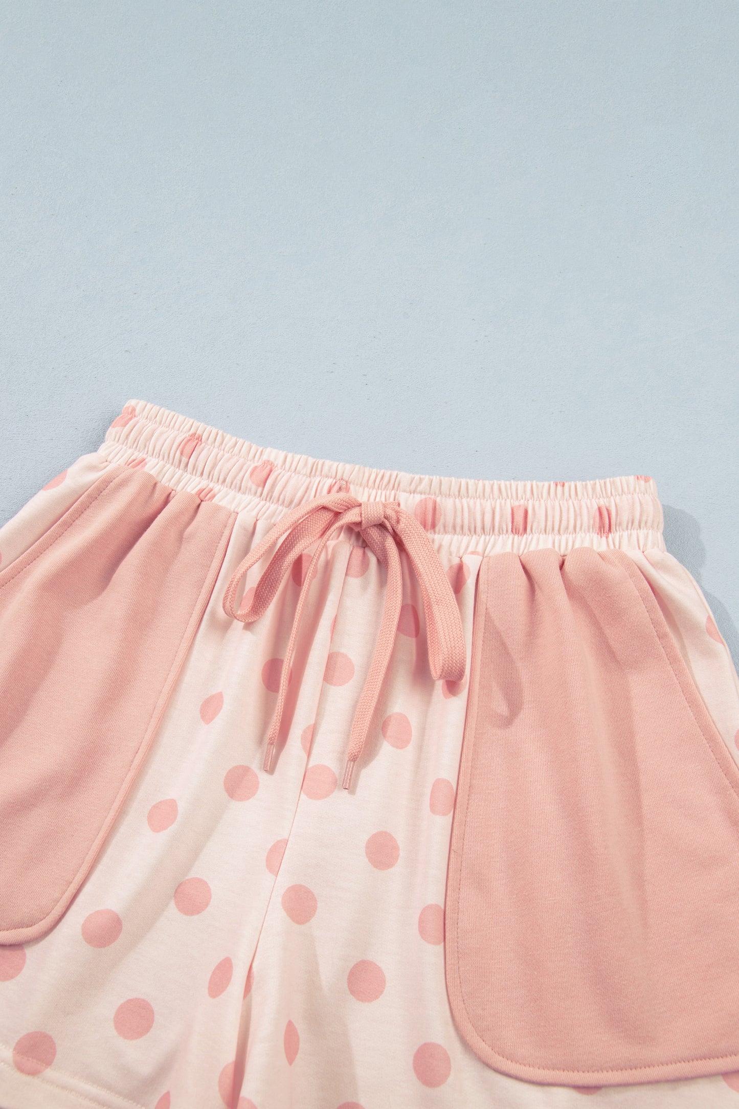 Pink Polka Dot Drop Shoulder Polo Loose Pullover Patch Pocket Casual Shorts Set-Two Piece Sets/Short Sets-[Adult]-[Female]-2022 Online Blue Zone Planet