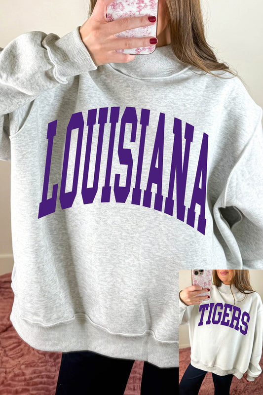 Light Grey LOUISIANA/ TIGERS Double Side Printed High Neck Reversible Sweatshirt-Graphic/Graphic Sweatshirts-[Adult]-[Female]-Light Grey-S-2022 Online Blue Zone Planet