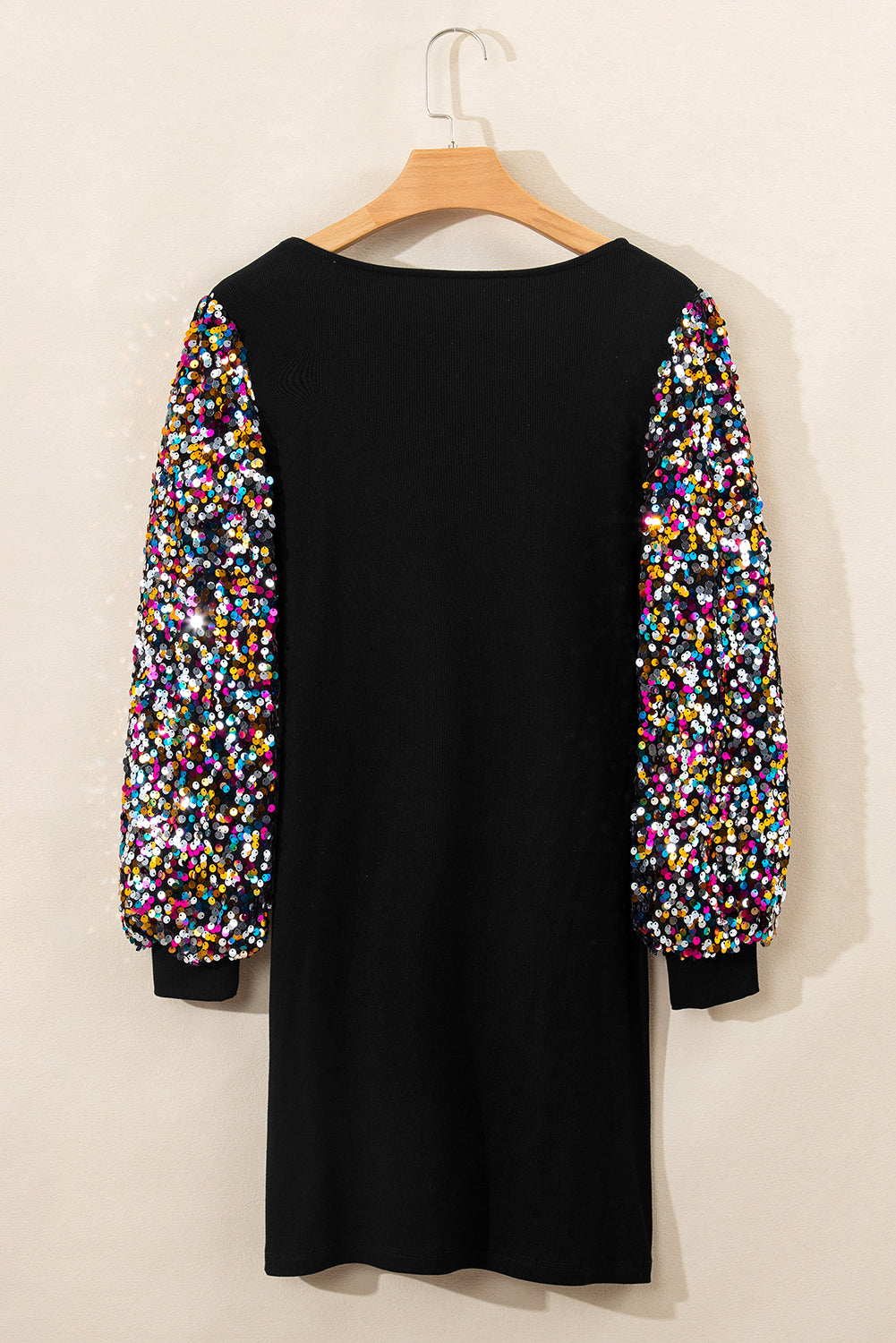 Black Sequin Bishop Sleeve U Neck Mini Sweater Dress - Blue Zone Blue Zone Planet Black Sequin Bishop Sleeve U Neck Mini Sweater Dress - Blue Zone Blue Zone Planet
