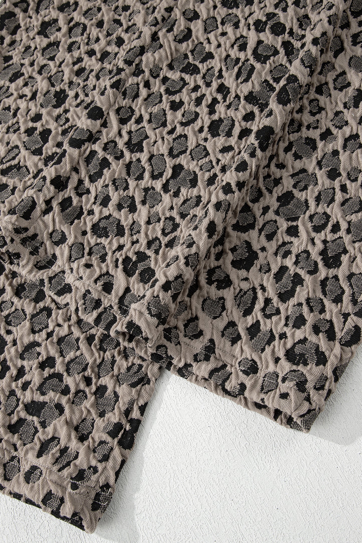 Khaki Jacquard Leopard Half Sleeve Jumper Wide Leg Pant Set-Two Piece Sets/Pant Sets-[Adult]-[Female]-2022 Online Blue Zone Planet