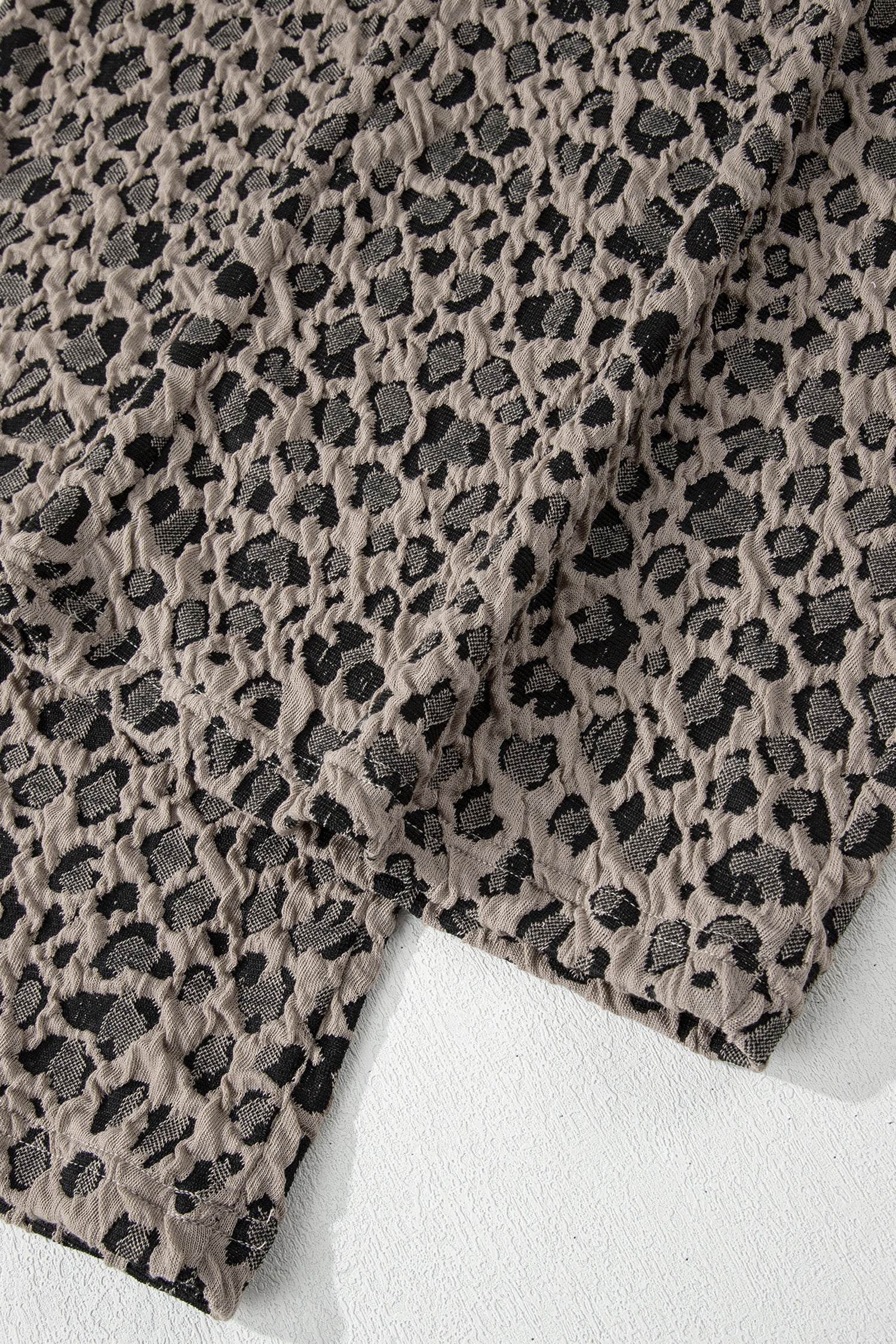 Khaki Jacquard Leopard Half Sleeve Jumper Wide Leg Pant Set-Two Piece Sets/Pant Sets-[Adult]-[Female]-2022 Online Blue Zone Planet