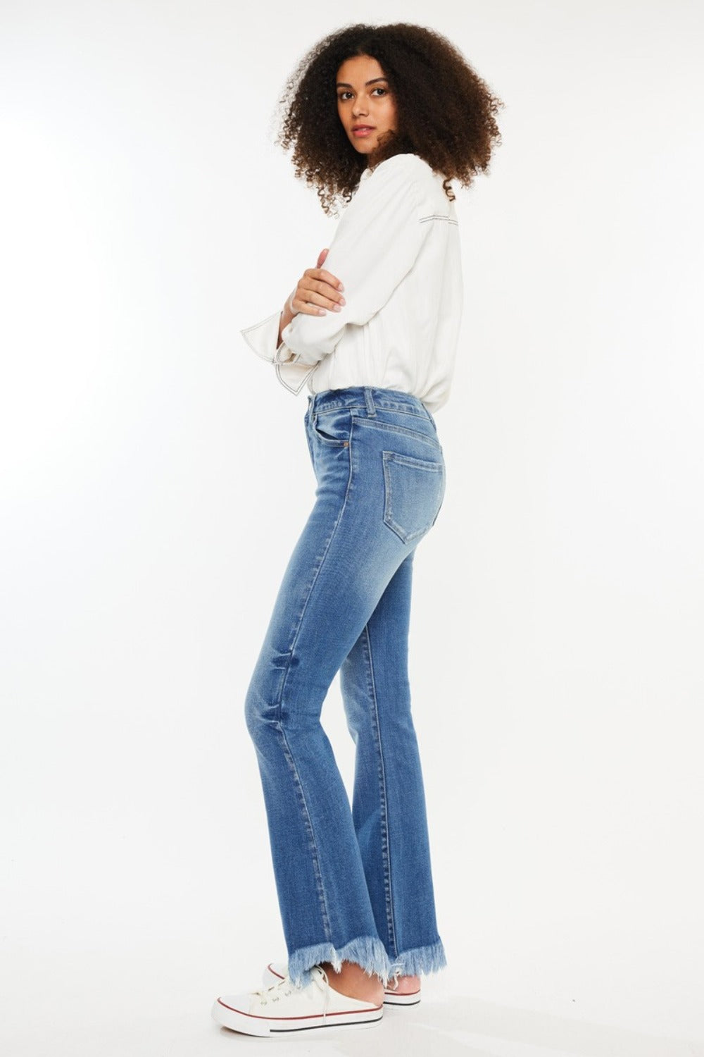 Kancan High Rise Frayed Hem Jeans-BOTTOMS SIZES SMALL MEDIUM LARGE-[Adult]-[Female]-2022 Online Blue Zone Planet