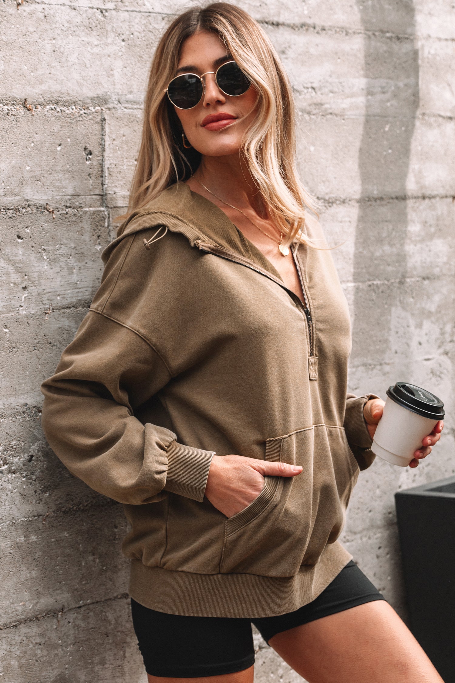 Elmwood Half Zip Kangaroo Pocket Mineral Wash Baggy Hoodie-Tops / Dresses-[Adult]-[Female]-2022 Online Blue Zone Planet