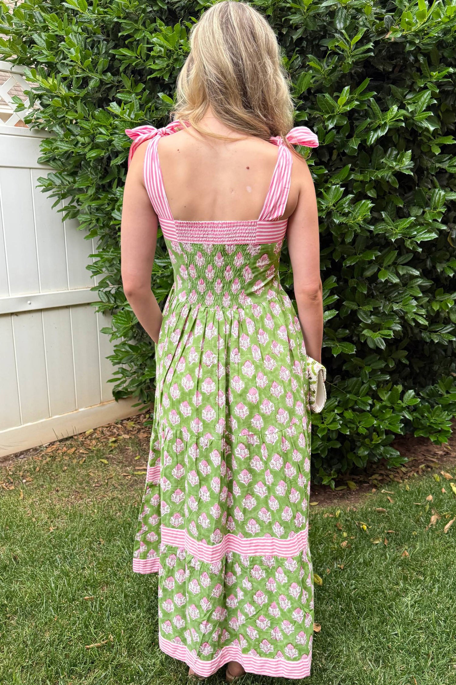 Green Floral Print Striped Detail Knot Straps Maxi Dress-Dresses/Floral Dresses-[Adult]-[Female]-2022 Online Blue Zone Planet