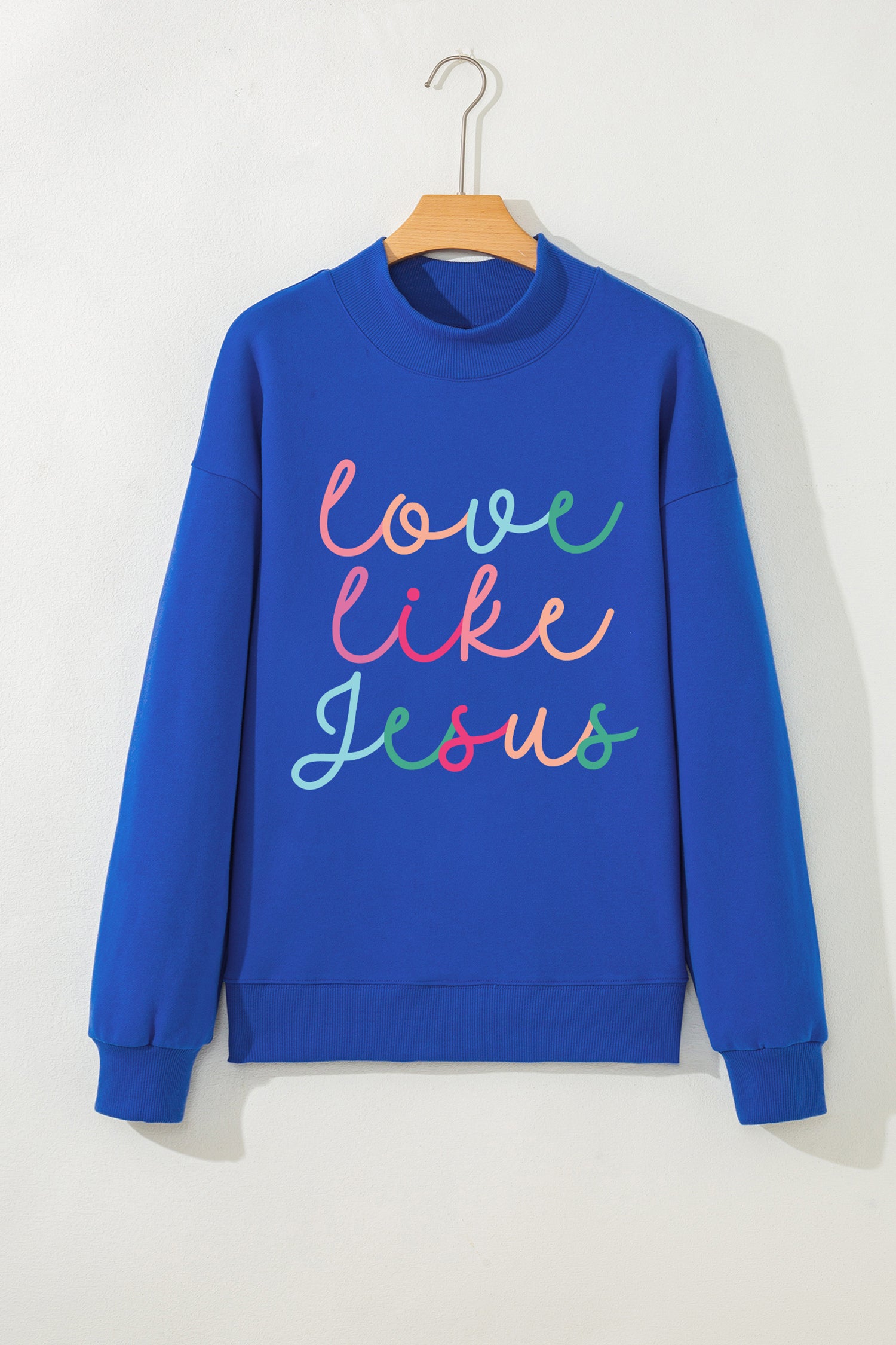 Dark Blue Love Like Jesus Mock Neck Sweatshirt-Graphic/Graphic Sweatshirts-[Adult]-[Female]-2022 Online Blue Zone Planet