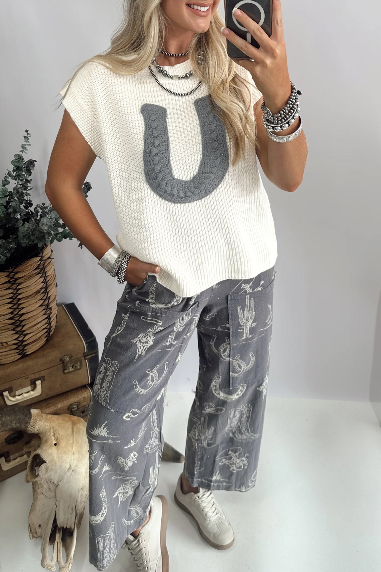 Turquoise Crochet Horseshoe Short Sleeve Knit Sweater-TOPS / DRESSES-[Adult]-[Female]-White-S-2022 Online Blue Zone Planet