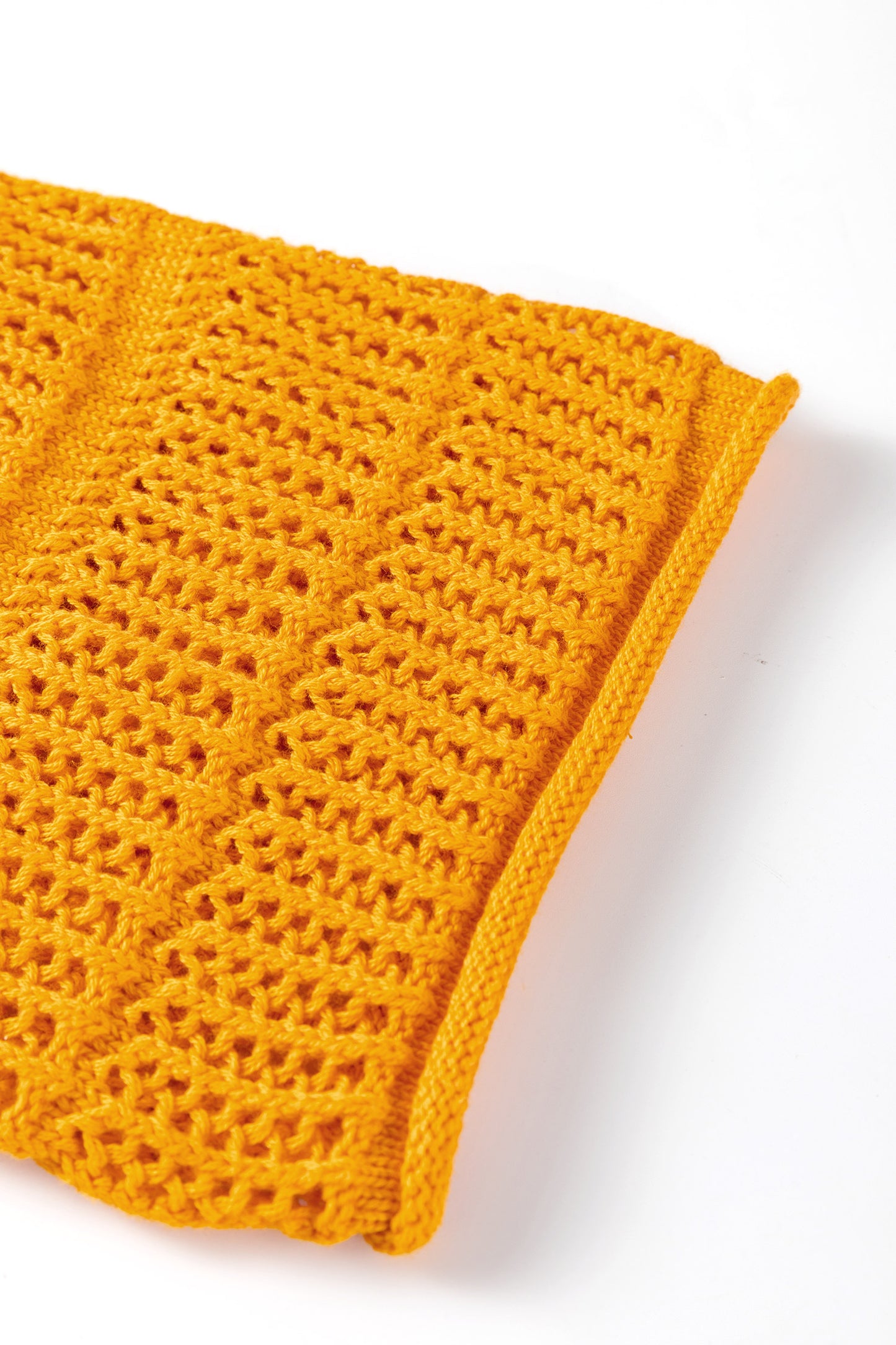 Mustard Hollow out Openwork Knit 3/4 Sleeve Sweater-TOPS / DRESSES-[Adult]-[Female]-2022 Online Blue Zone Planet