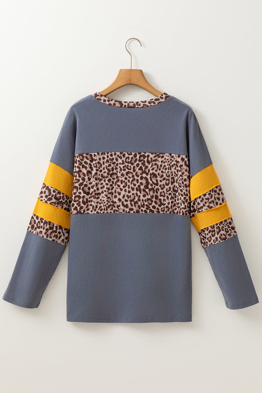 Dark Blue Leopard Colorblock Patchwork Long Sleeve Drop Shoulder Top-Tops/Long Sleeve Tops-[Adult]-[Female]-2022 Online Blue Zone Planet