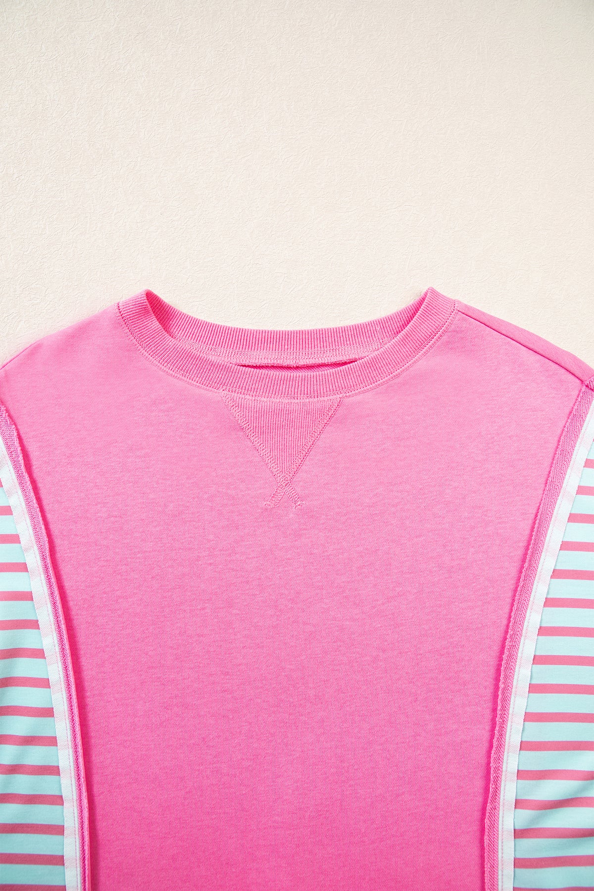 Rose Stripe Color Block Patchwork Relaxed Split Long Sleeve Top-Tops/Long Sleeve Tops-[Adult]-[Female]-2022 Online Blue Zone Planet