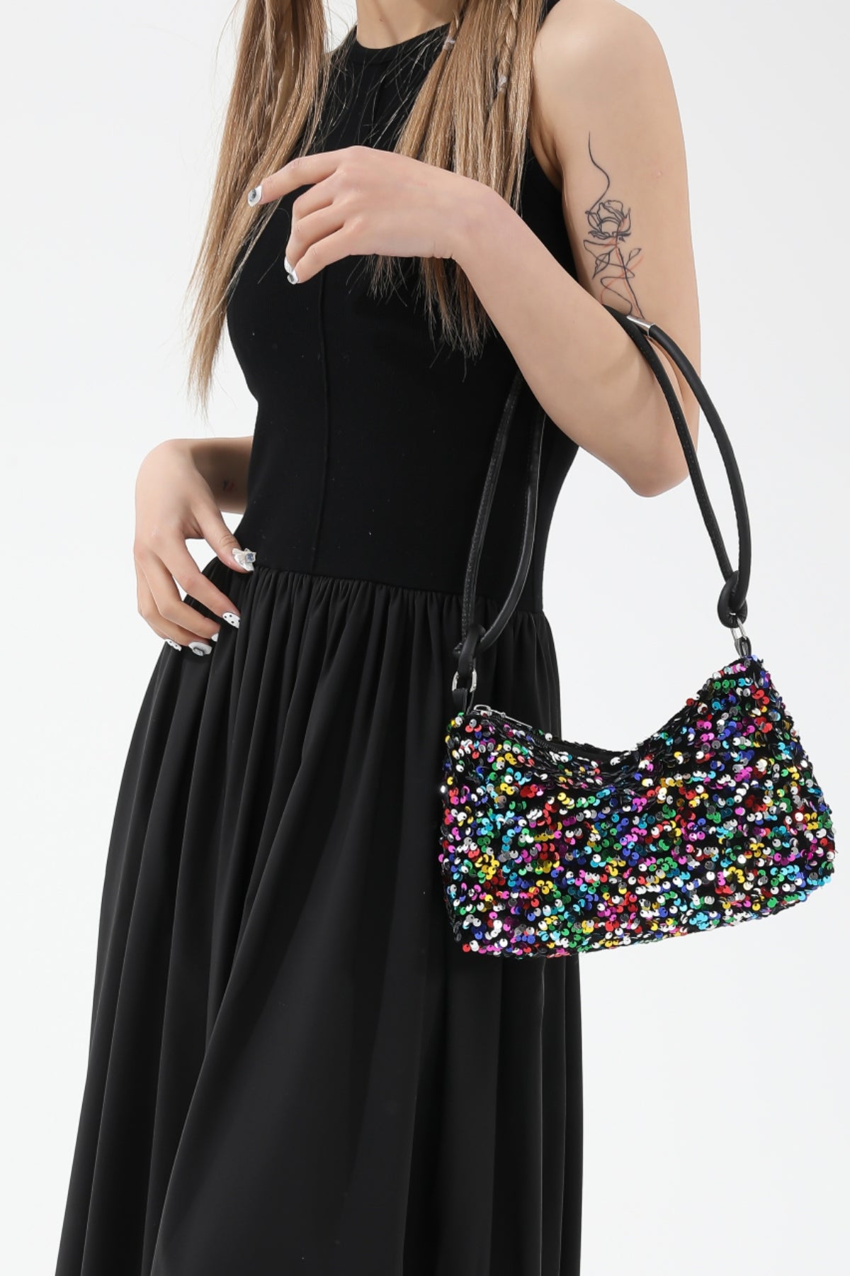 Sequin Double Strap Shoulder Bag-HANDBAGS-[Adult]-[Female]-2022 Online Blue Zone Planet