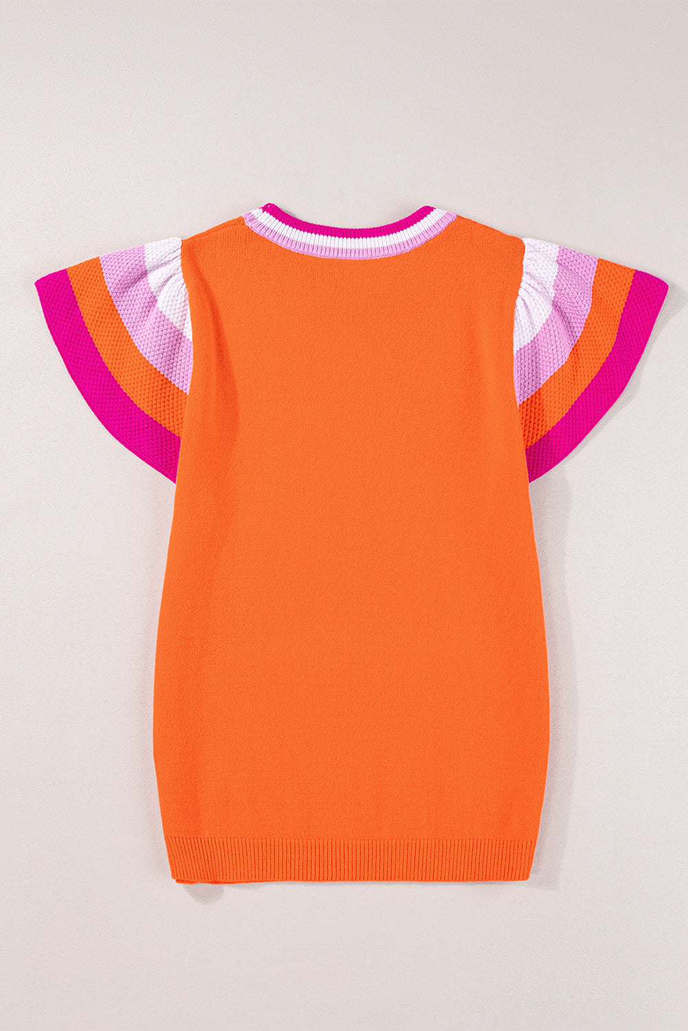 Carrot Contrast Flutter Sleeves Knitted Sweater T Shirt Blue Zone Planet