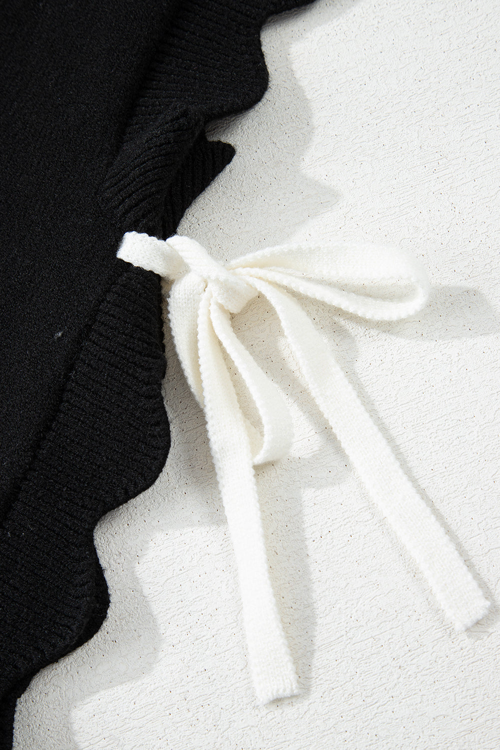 Black Bow Print Side Ties Scalloped Hem Sweater T Shirt-Sweaters & Cardigans/Short Sleeve Sweaters-[Adult]-[Female]-2022 Online Blue Zone Planet